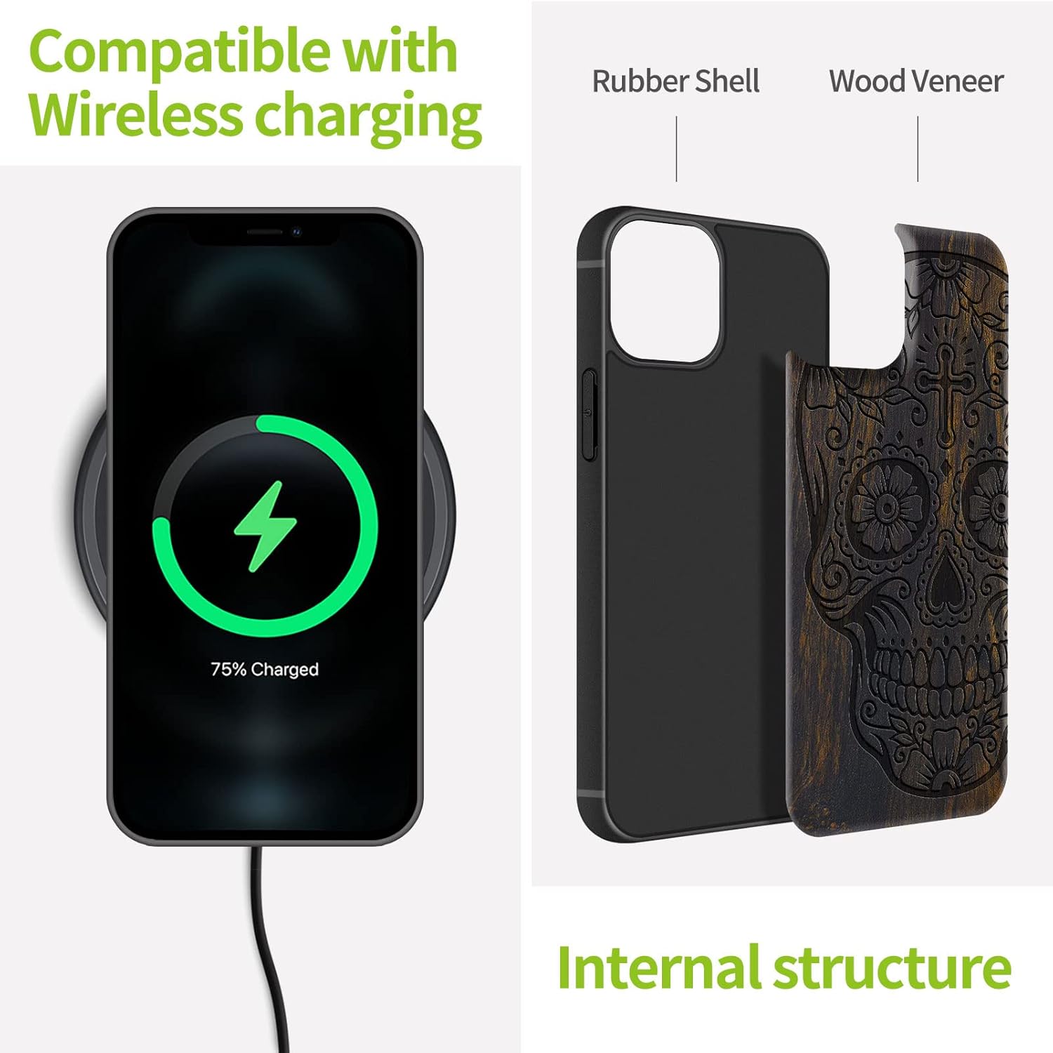 Carveit Funda magnética de madera para iPhone 13 Pro Max madera natural y TPU suave negro a prueba de golpes, funda de madera única y elegante