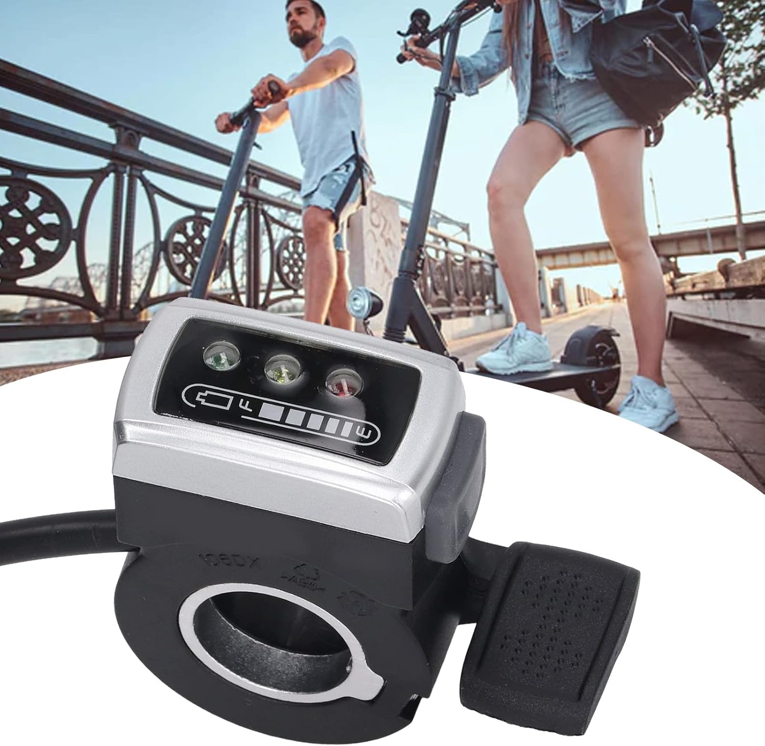 Empuñadura de acelerador de bicicleta eléctrica, acelerador de dedo de scooter con interruptor de estado de la batería Mango acelerador de dedo para