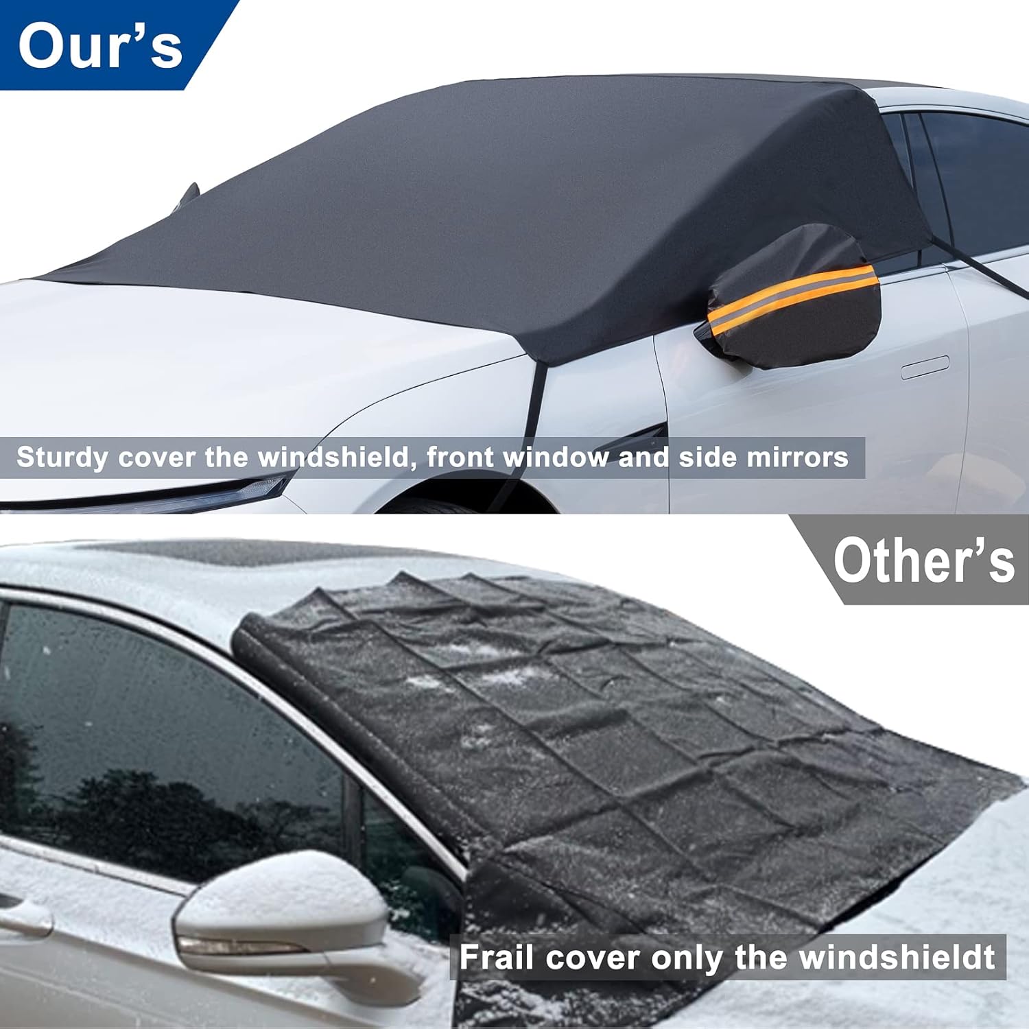 FOVAL Cubierta de parabrisas para hielo y nieve, cubierta de nieve para parabrisas de automóvil con cubierta de espejo lateral, cubierta protectora