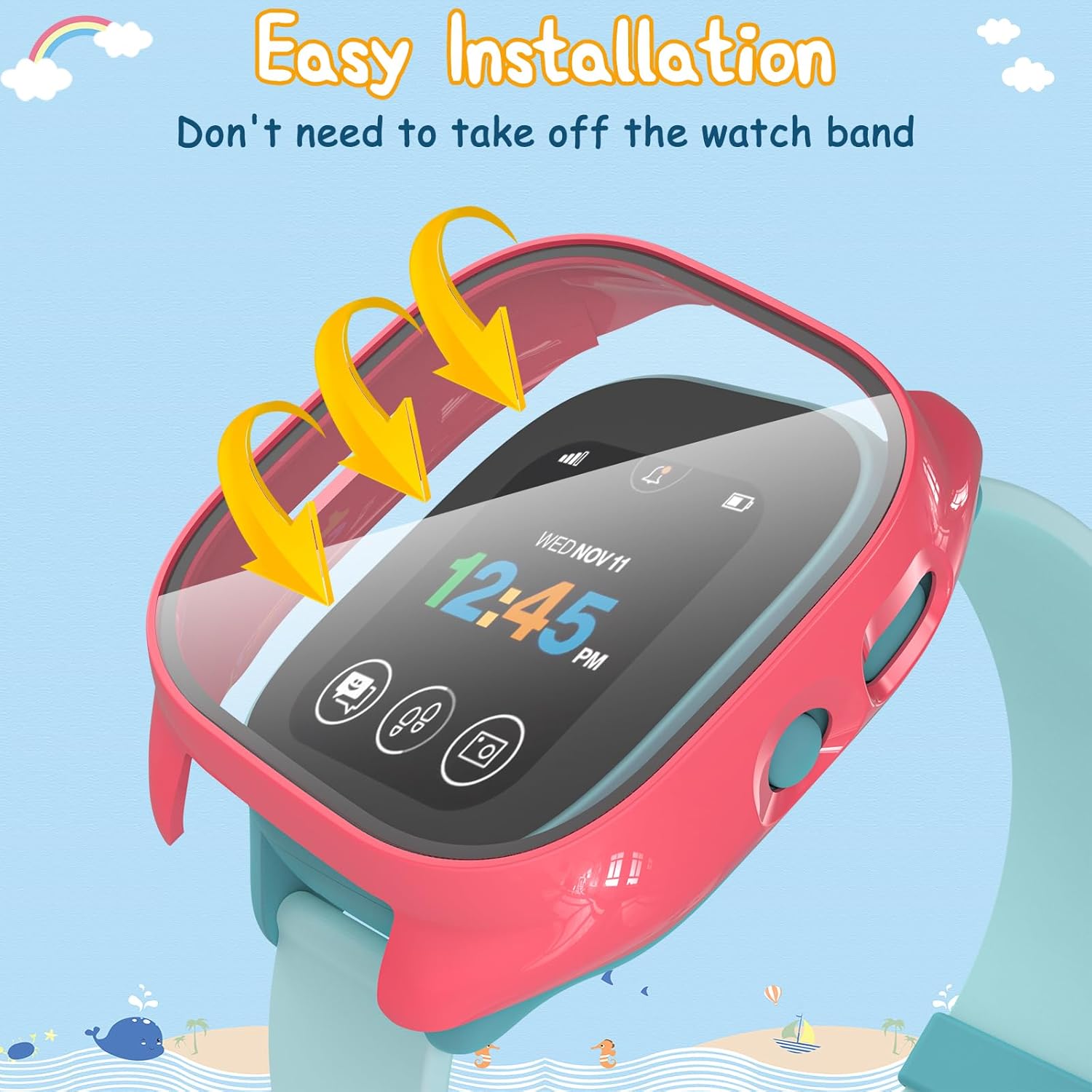 ottpluscase Gizmo 3 – Juego de 1 funda protectora de pantalla para Gizmo Watch 3 con vidrio templado 9H, protector de pantalla para niños, funda