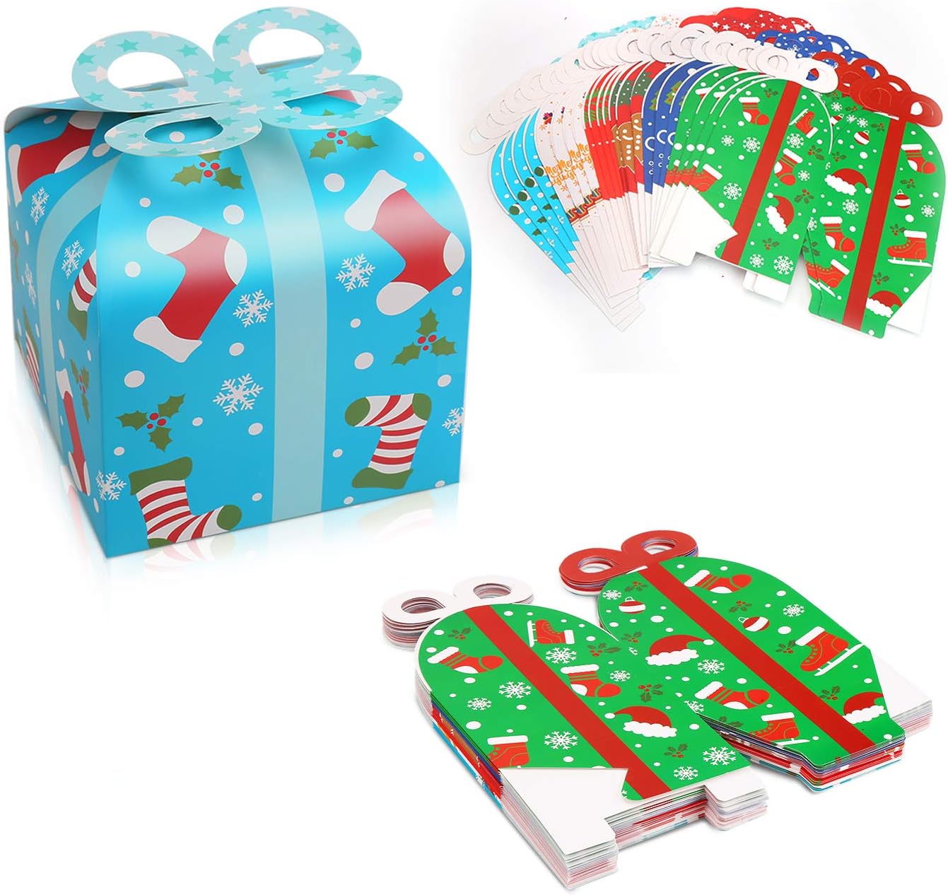 LOKIPA Cajas de regalo de Navidad Kraft Goody, 24 cajas de regalo de papel de fiesta de Navidad con lazo para regalo de Navidad