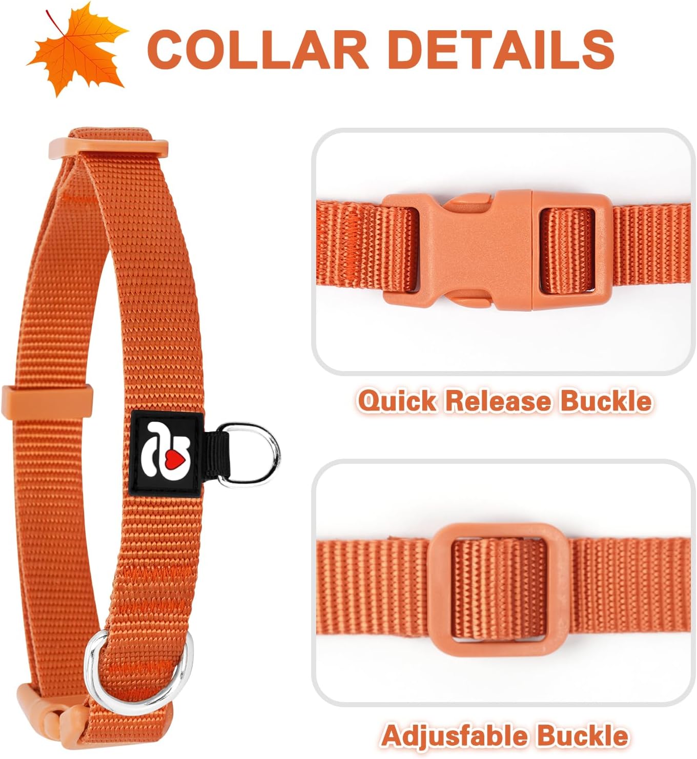 azuza Paquete de 3 collares de otoño para perros, cómodos y ajustables, de nailon, para perros pequeños, S (11-16 pulgadas), amarillo jengibre,