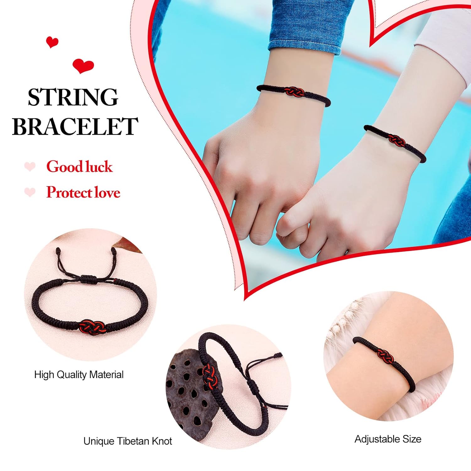 Tibetan Handmade Lucky Bracelet – Friend Love Family Couple Bracelet- Lucky Woven Red String Thread For Protection-Valentine Christmas Gift Idea