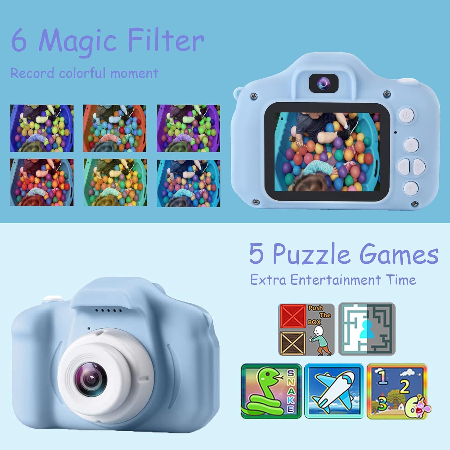 SVZIX Cámara digital para niños, mini cámara dual recargable para niños, regalo de 3 a 9 años, 8 millones de video de alta definición de 2 pulgadas