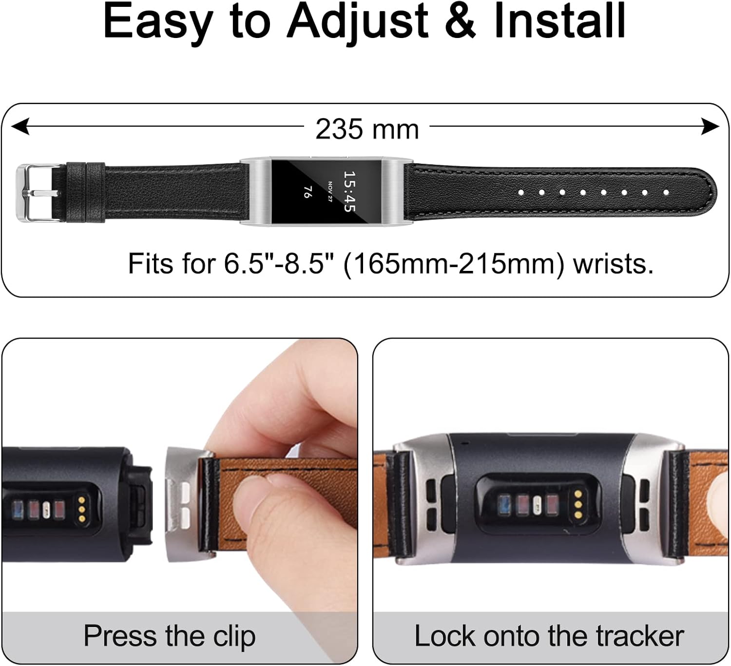 Vancle Bandas para Fitbit Charge 4 BandFitbit Charge 3 Band para mujeres y hombres, pulsera de cuero con conectores metálicos para Fitbit Charge 3
