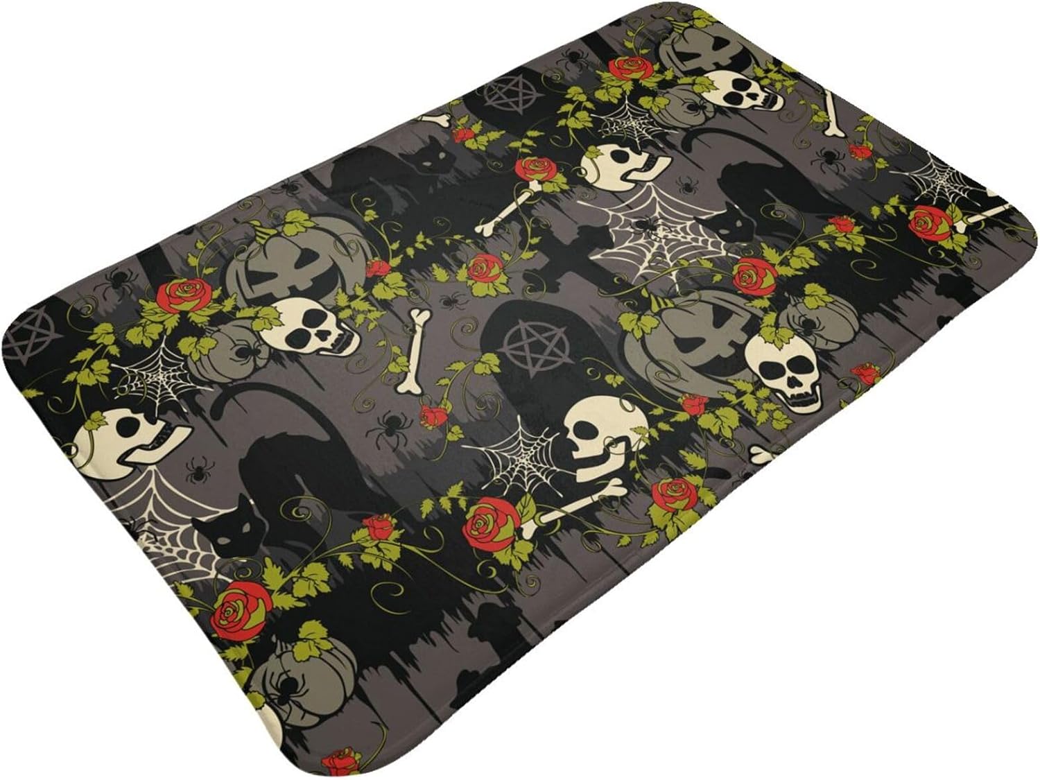 Gothic Halloween with Red Roses Scary Fashion Bathroom Rug Bath Mat Non-Slip Bath Rug Soft Floor Mats for Tub Sink Shower 19.5×31.5 Inch