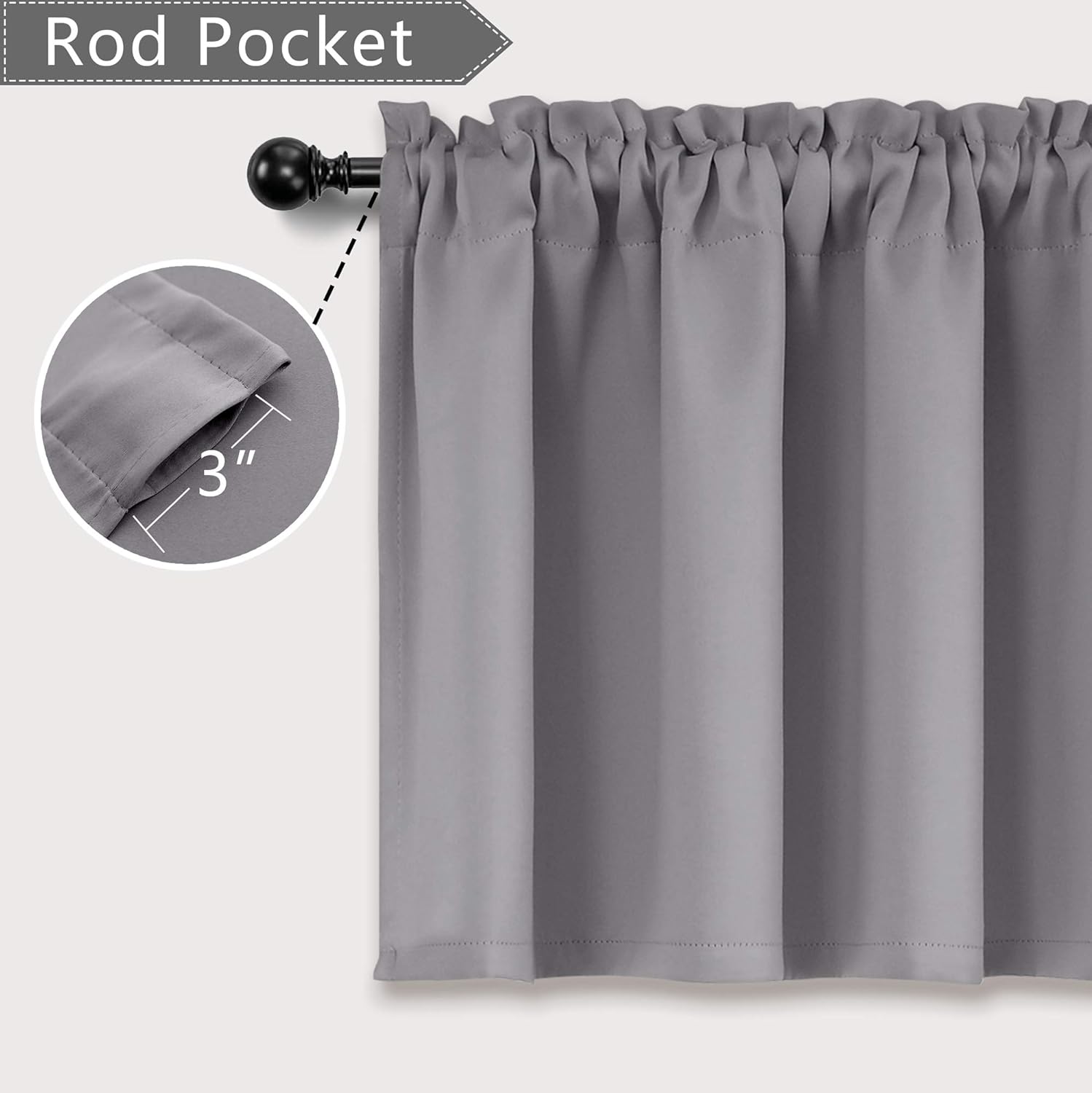 Mrs.Naturall Cortinas de cenefa gris para ventanas de 36 x 16 pulgadas de largo