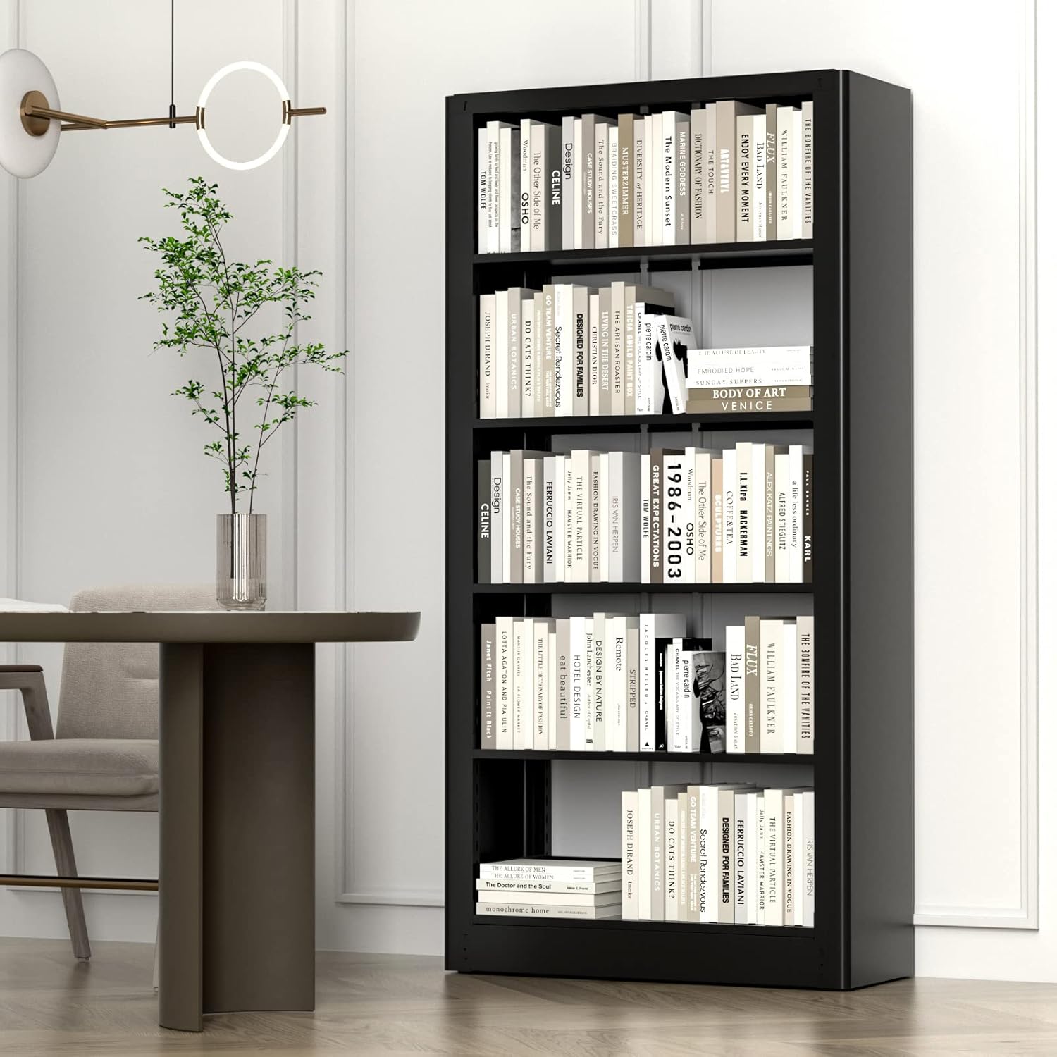 Estantería de 78.7 pulgadas de alto, estante ajustable con 5 estantes, estantes abiertos de acero resistente para almacenamiento de libros para