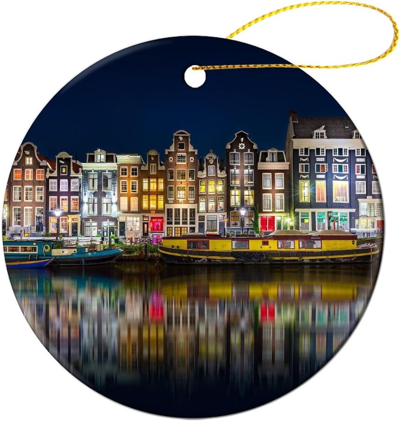 Adornos de Navidad Amsterdam para colgar en el árbol de Navidad, adorno de porcelana de doble cara, regalo para amigostour pal