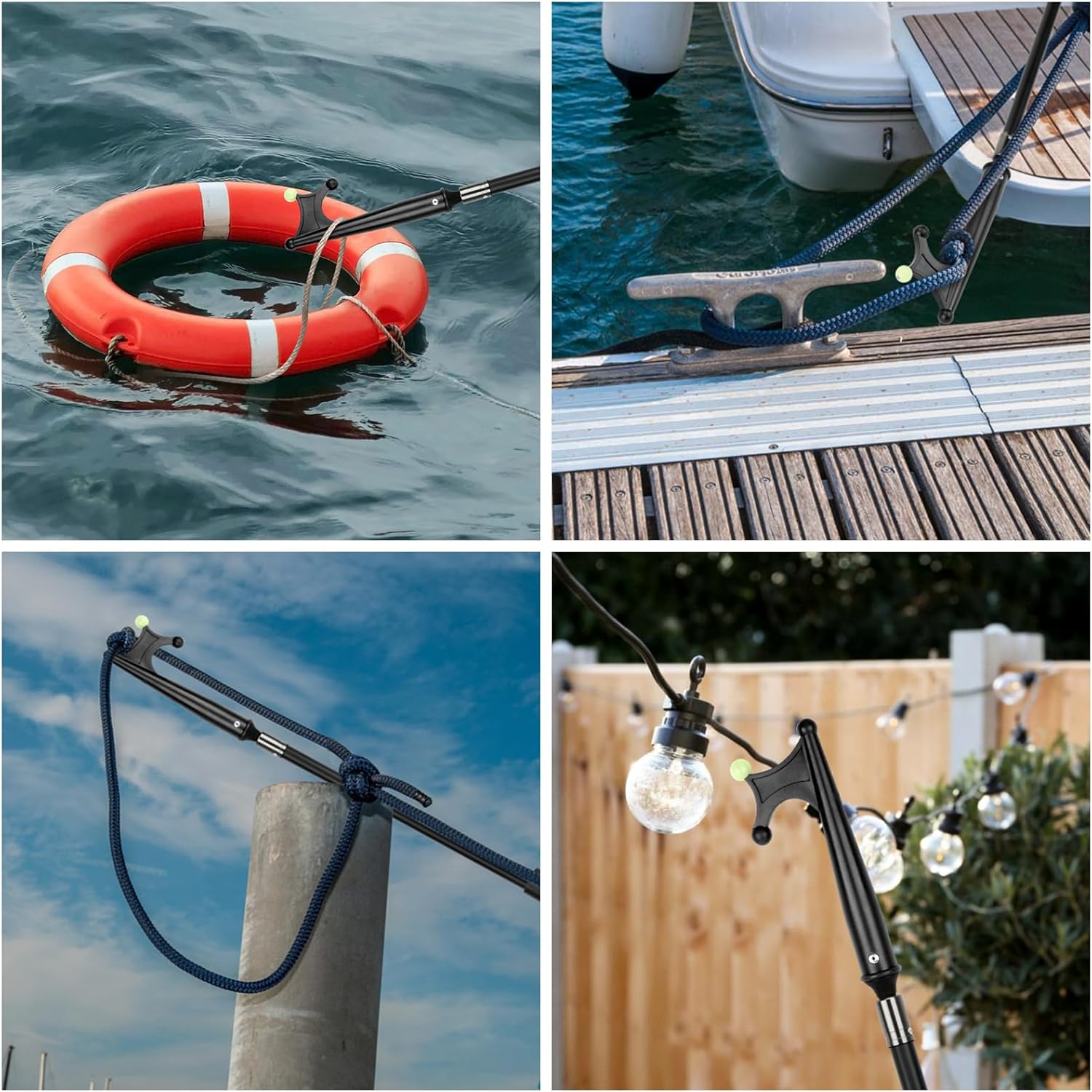 SAN LIKE Gancho telescópico para barco, flotante, duradero, resistente al óxido con cuentas luminosas, poste de empuje para acoplar azul, negro,