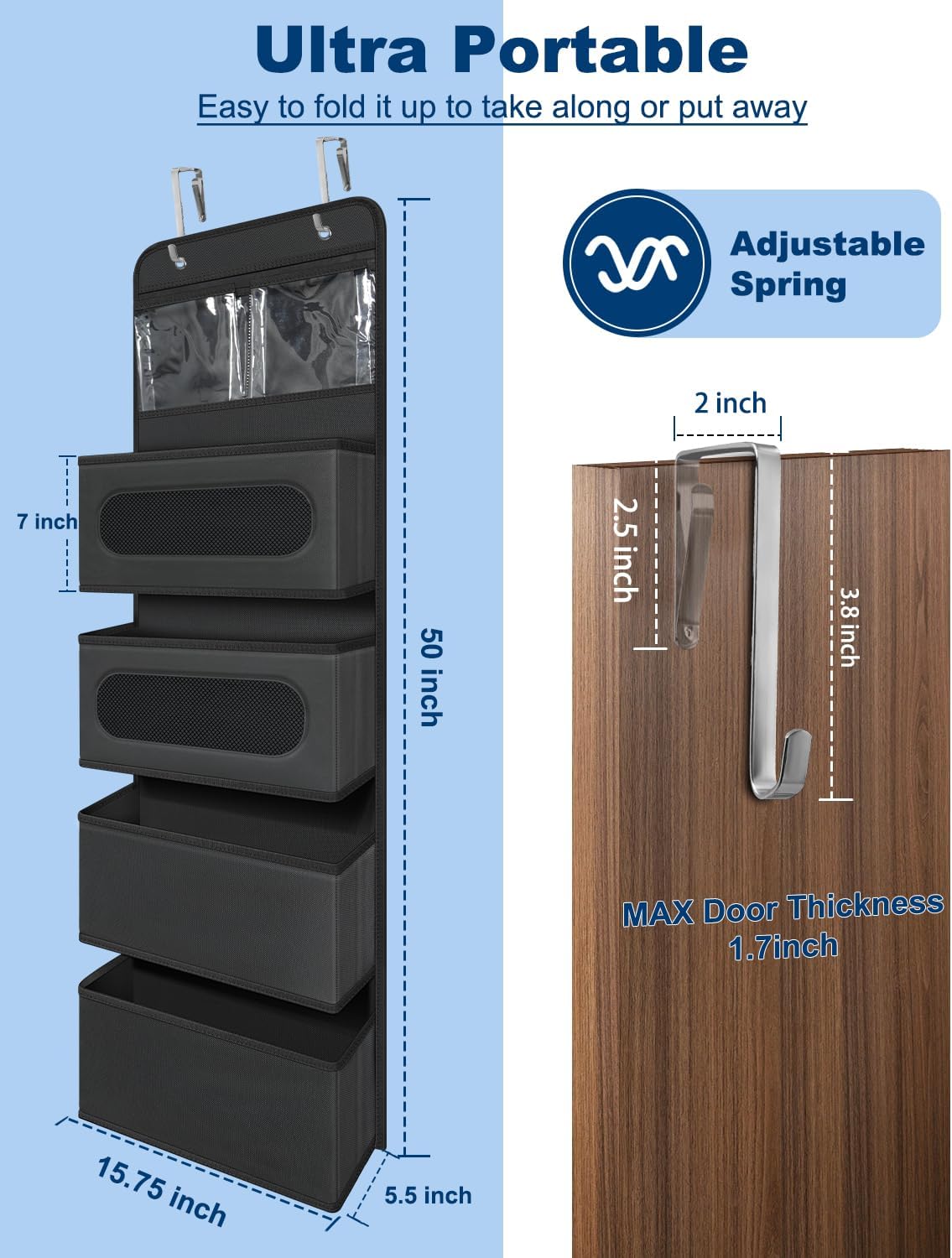 Organizador para colgar sobre la puerta, organizador para colgar en la puerta con 2 pequeños de PVC y 4 bolsillos grandes detrás de la puerta,