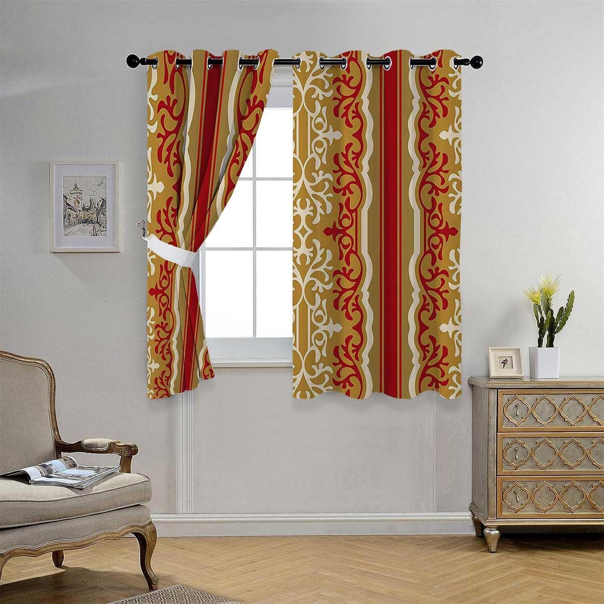 YANFENQI Mini Curtains Arabesque Hallway Curtains Cortinas para Ventanas De Cuarto 55Inch Width by 72Inch Length,2 Panels