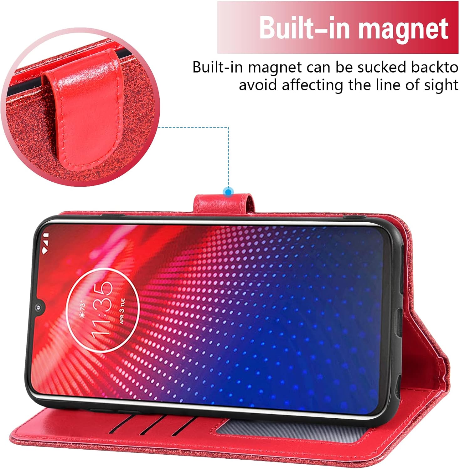 Asuwish Funda de teléfono para Moto Z4Moto Z 4 PlayMotoZ4 Force con protector de pantalla de vidrio templado y cartera con purpurina, soporte para