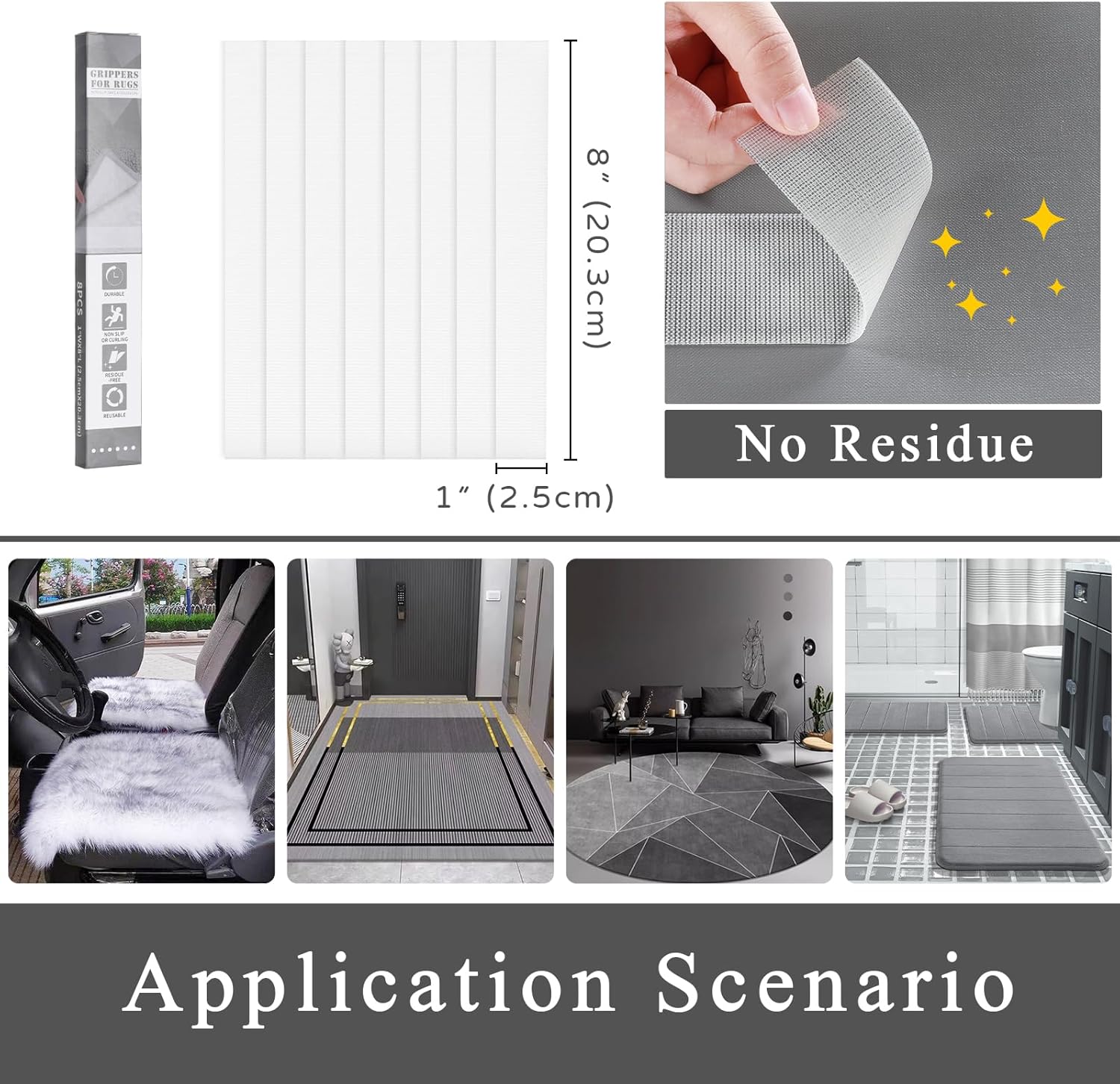 Yimobra Cinta de agarre para alfombras de baño antideslizante (solo tiene ganchos fuertes de una cara), agarre reutilizable para alfombras de baño y