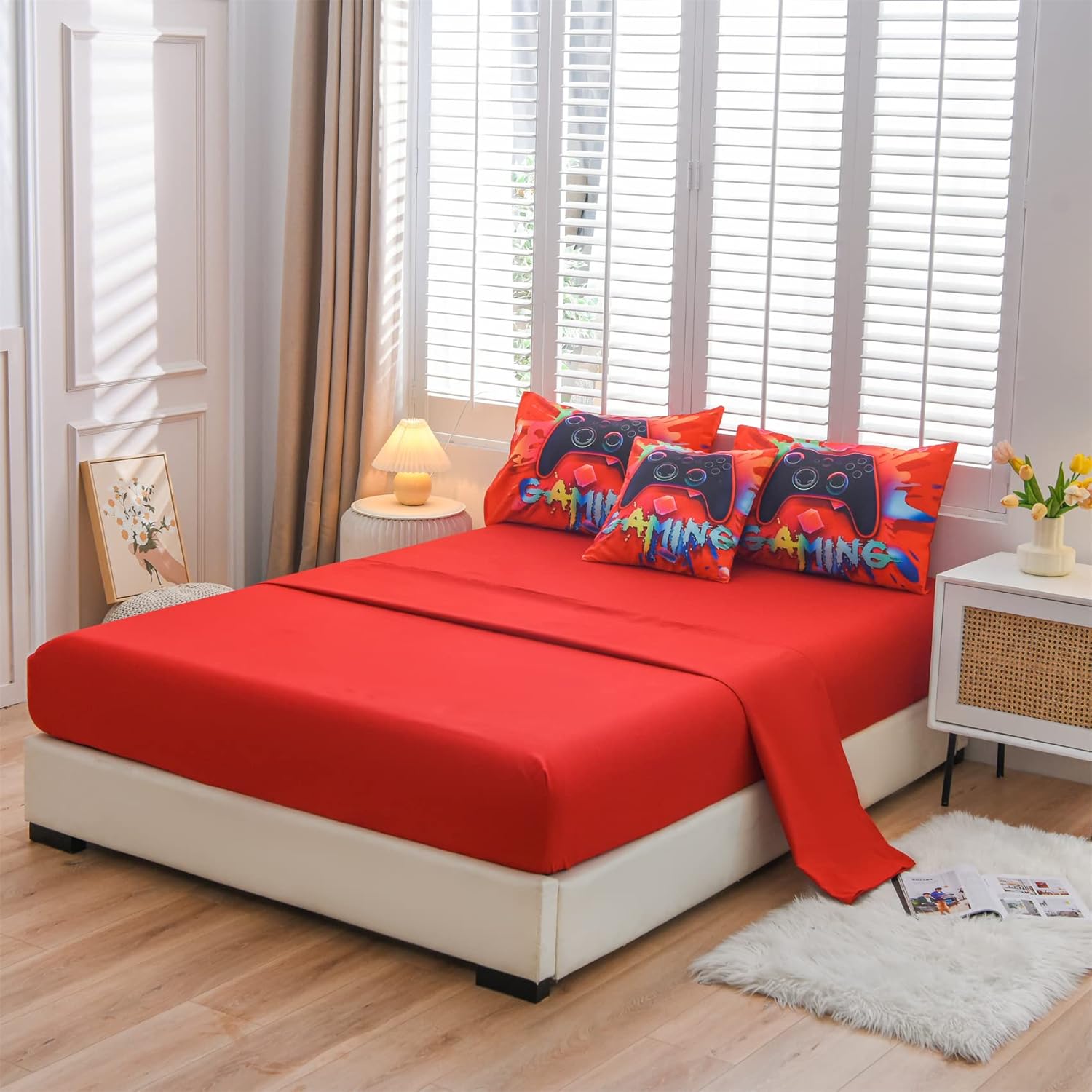 Aimuan Juego de ropa de cama con estampado de consola de videojuegos en 3D para niños, consola de juegos, botones de acción, controlador de juegos