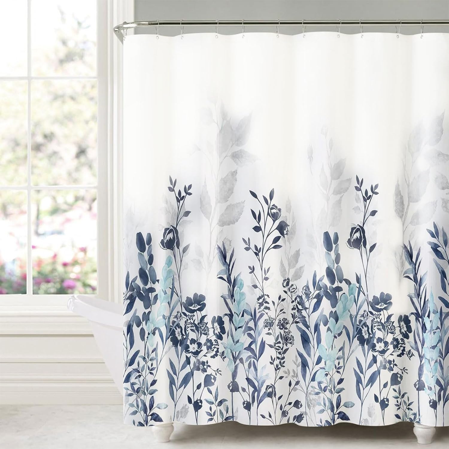 Cortina de ducha floral para baño, cortina de ducha de flores de acuarela con 12 ganchos, decoración de baño para el hogar, bañeras, fácil cuidado,