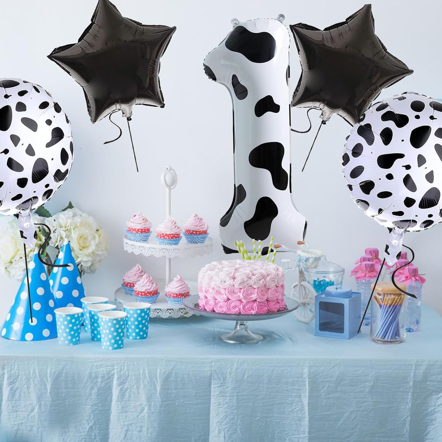 5 globos con estampado de vaca, globos de número de 40 pulgadas, 2 globos con estampado de vaca blanca, globos temáticos de vaquera occidental para