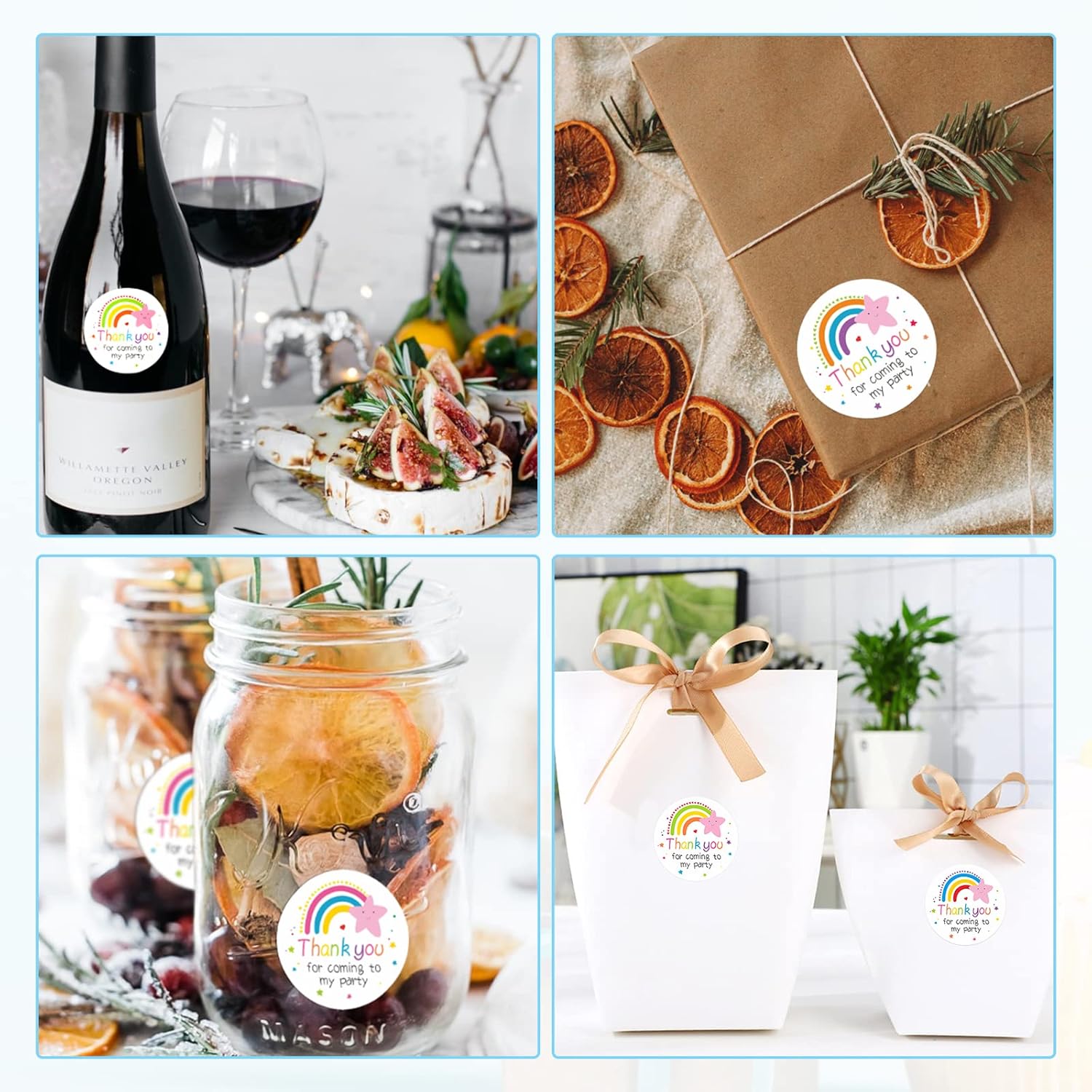 jijAcraft 60 calcomanías de agradecimiento redondas de 2 pulgadas en 6 diseños, calcomanías de agradecimiento personalizadas con estrella arcoíris