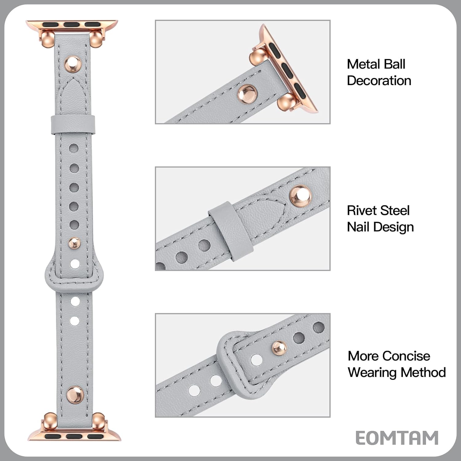 EOMTAM Correas delgadas de cuero doradas para mujer compatibles con Apple Watch Band de 1.614 in, 1.575 in, 1.496 in, 1.929 in, 1.772 in, 1.732 in,