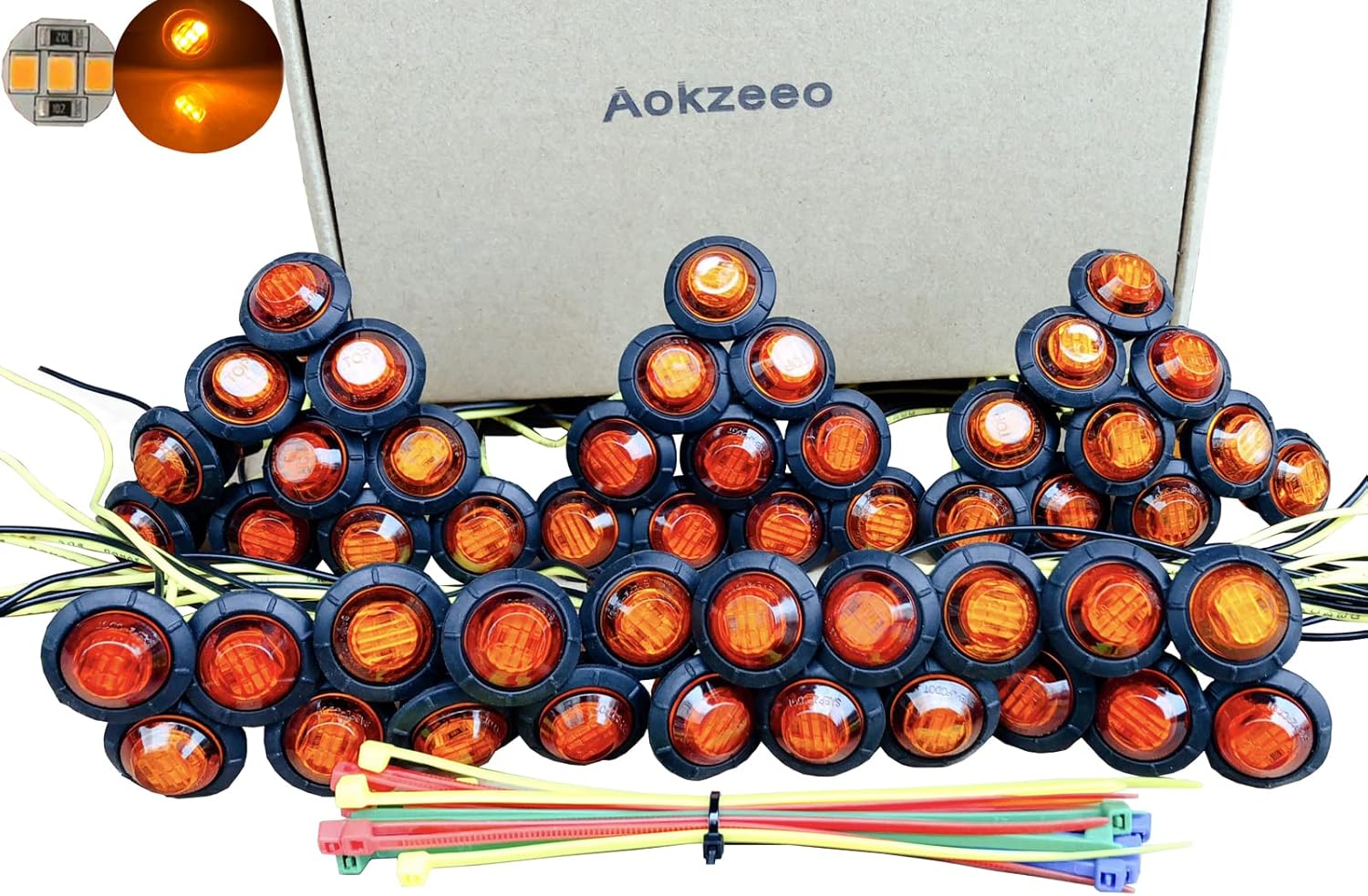 Aokzeeo 50 unidades de luces LED de 34 pequeñas redondas ámbar LED indicador de marcador lateral kit de luz de remolque lámpara de liquidación