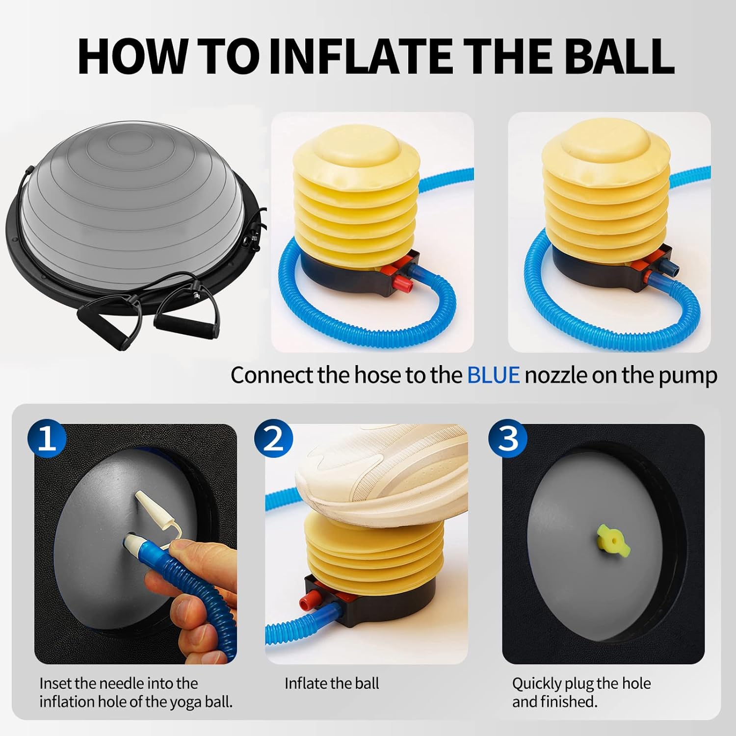 Entrenador de pelota de equilibrio, media pelota para yoga con banda de resistencia y bomba de pie, mejora el entrenamiento de media pelota de