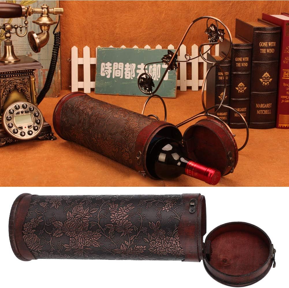 Caja de almacenamiento de regalo de vino tinto de 13.4 in, botellas individuales de madera, retro, funda de transporte decorativa, barril redondo