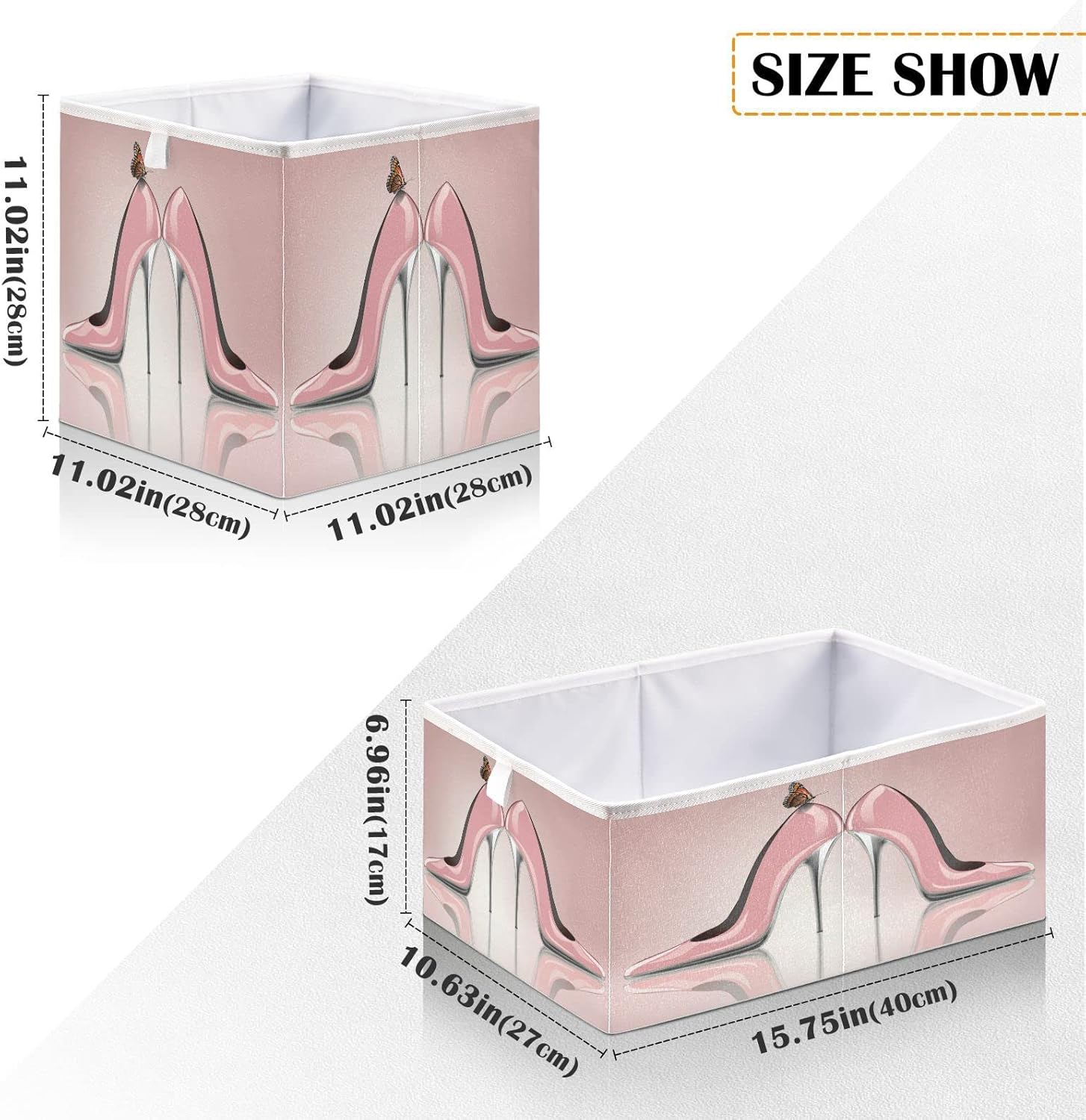 Cesta de almacenamiento de mariposa de zapatos de tacón alto rosa cesta de almacenamiento plegable para almacenamiento de ropa, caja de juguetes,