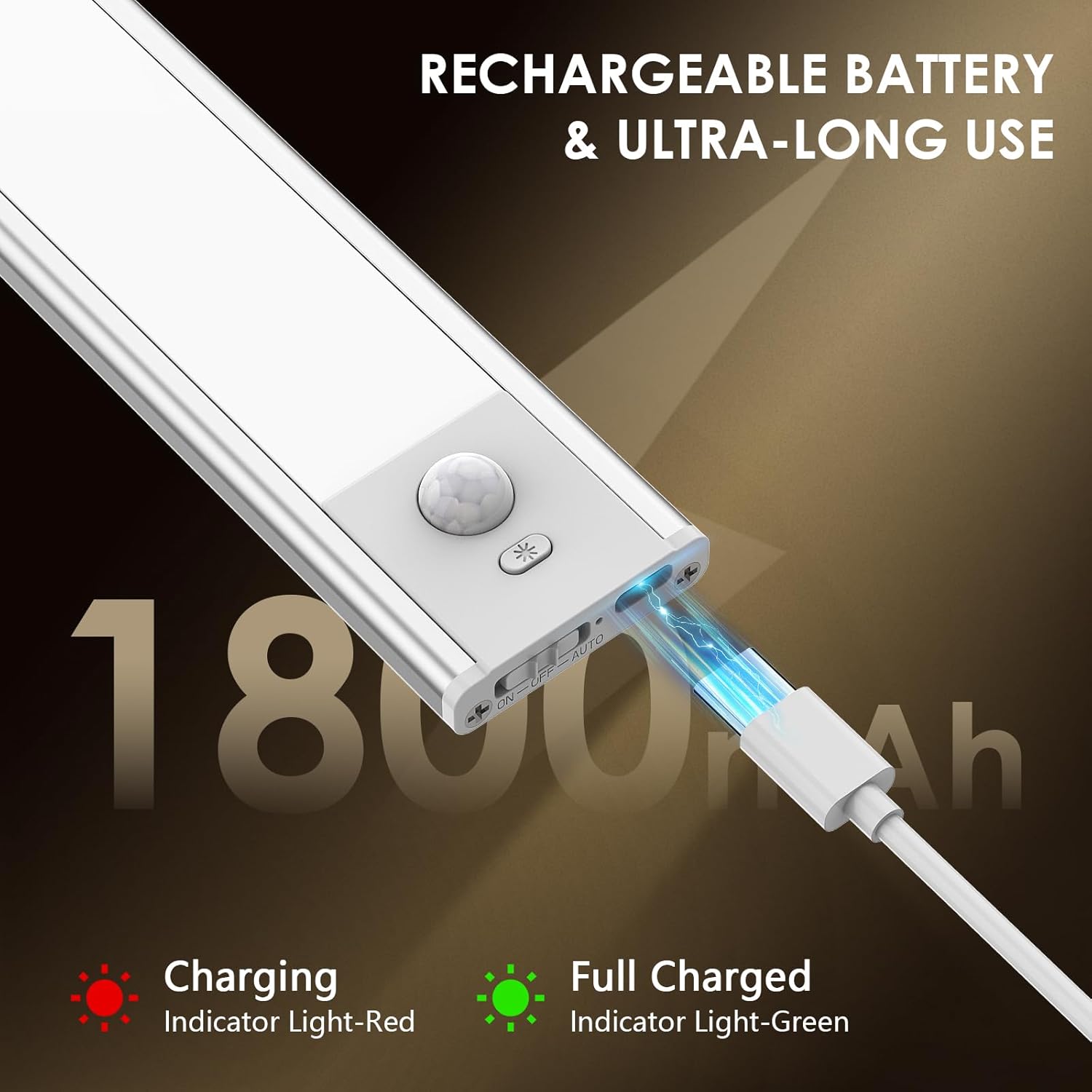Luces para debajo del gabinete, 72 luces LED con sensor de movimiento para interiores, luces recargables por USB, iluminación inalámbrica de 3