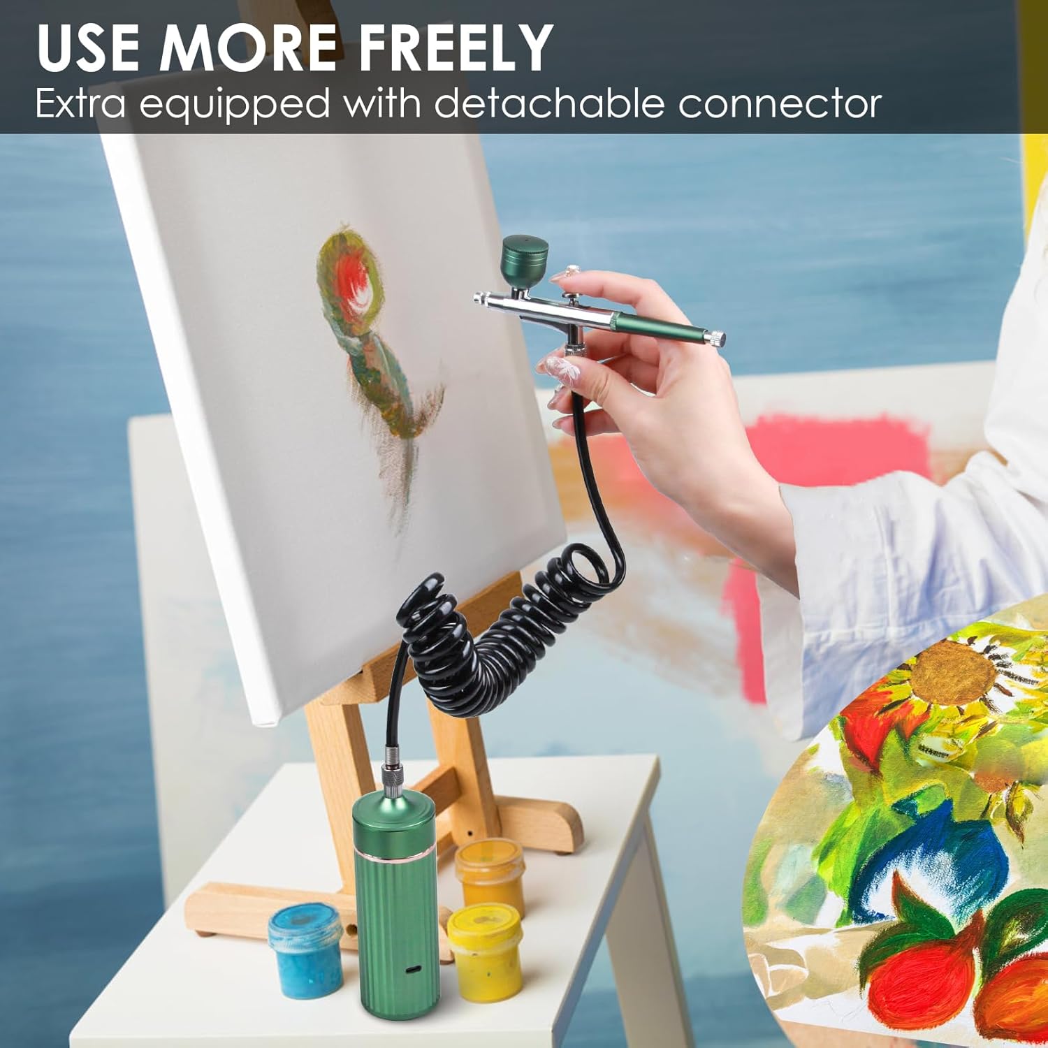 Airbrush-Kit Compresor de aerógrafo inalámbrico recargable con kit de pinturas de 24 colores para peluquería, arte de uñas, maquillaje, pintura de