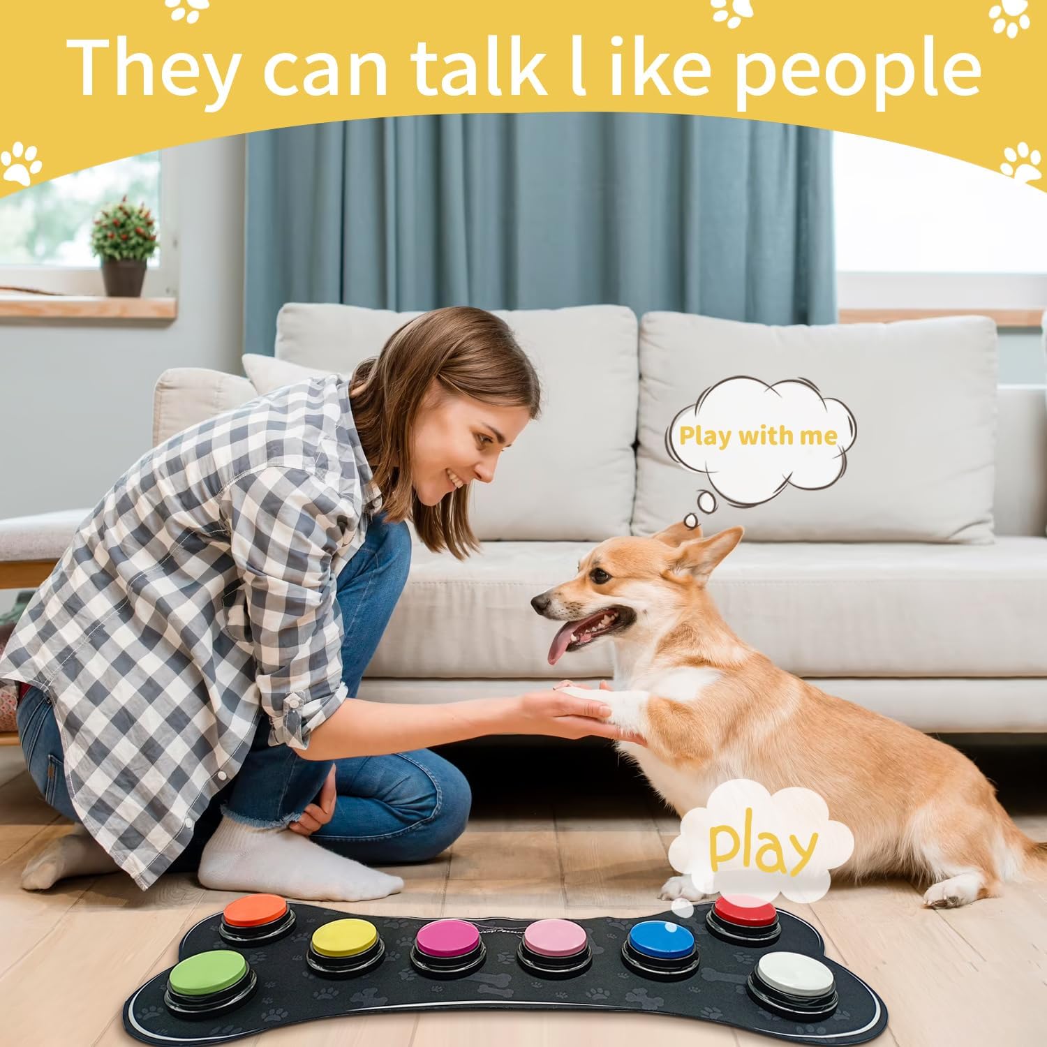 Juego de 8 botones de perro de colores con alfombrilla de goma, botones de entrenamiento grabables para perros, botón de zumbador que habla con 50
