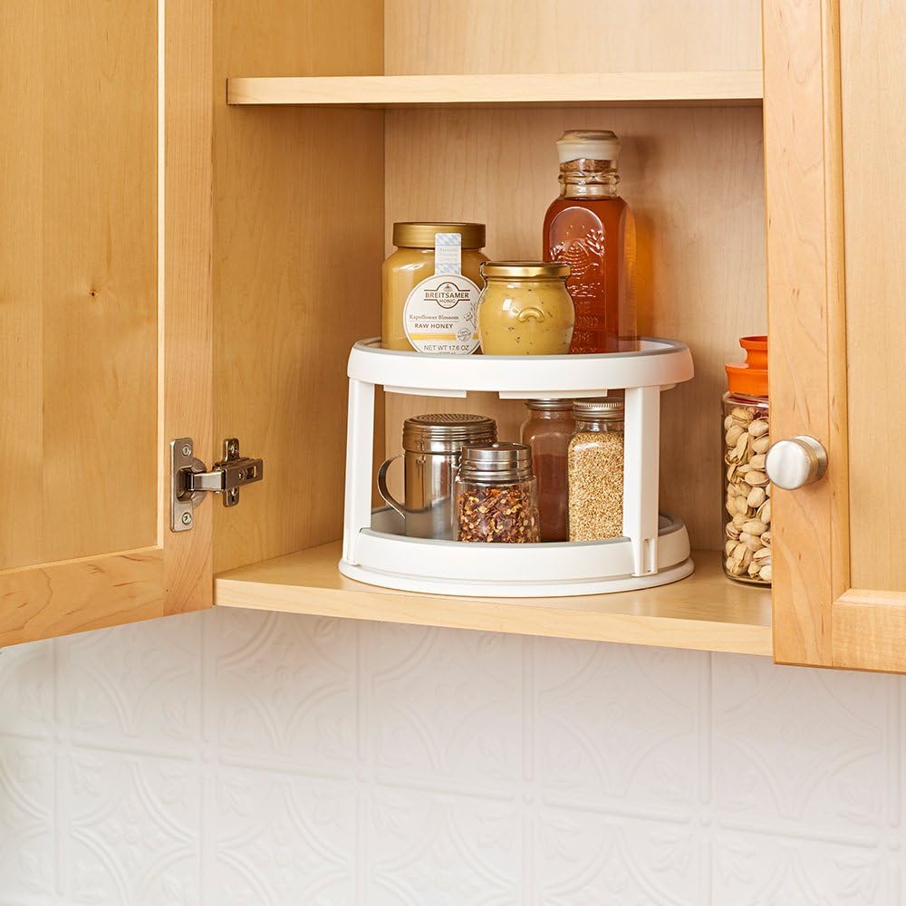 madesmart Tocadiscos clásicos individuales de 10 pulgadas, color blanco, colección clásica, organizador de cocina, fácil de girar, forro