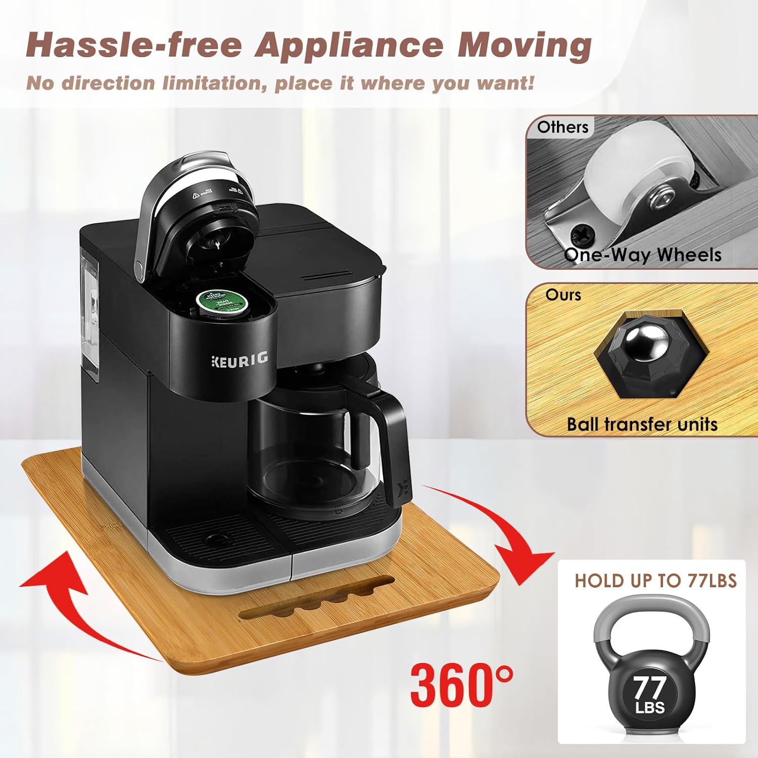 Deslizador de electrodomésticos de bambú, bandeja deslizante de rotación de 360 para cafetera, deslizante para aparatos de cocina pesados, bandeja
