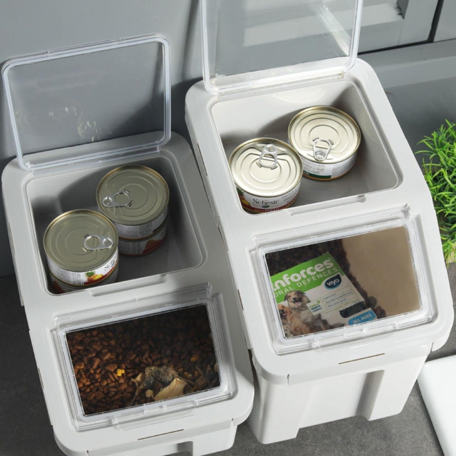 Recipiente de almacenamiento de alimentos para perros de 20 libras con cuchara, contenedor hermético grande para perros y mascotas, recipiente para