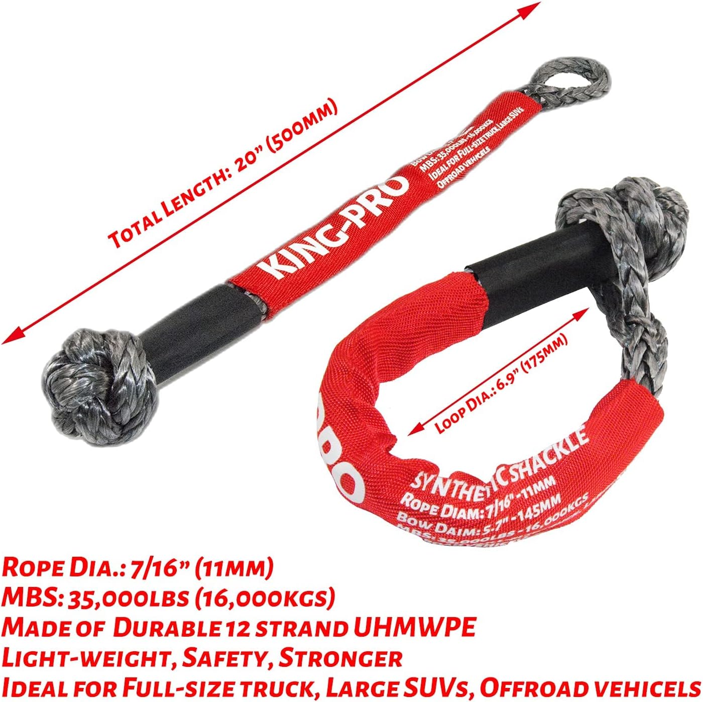 Cuerda de recuperación cinética y anillo de recuperación de grillete suave y arrebato, juego de 4