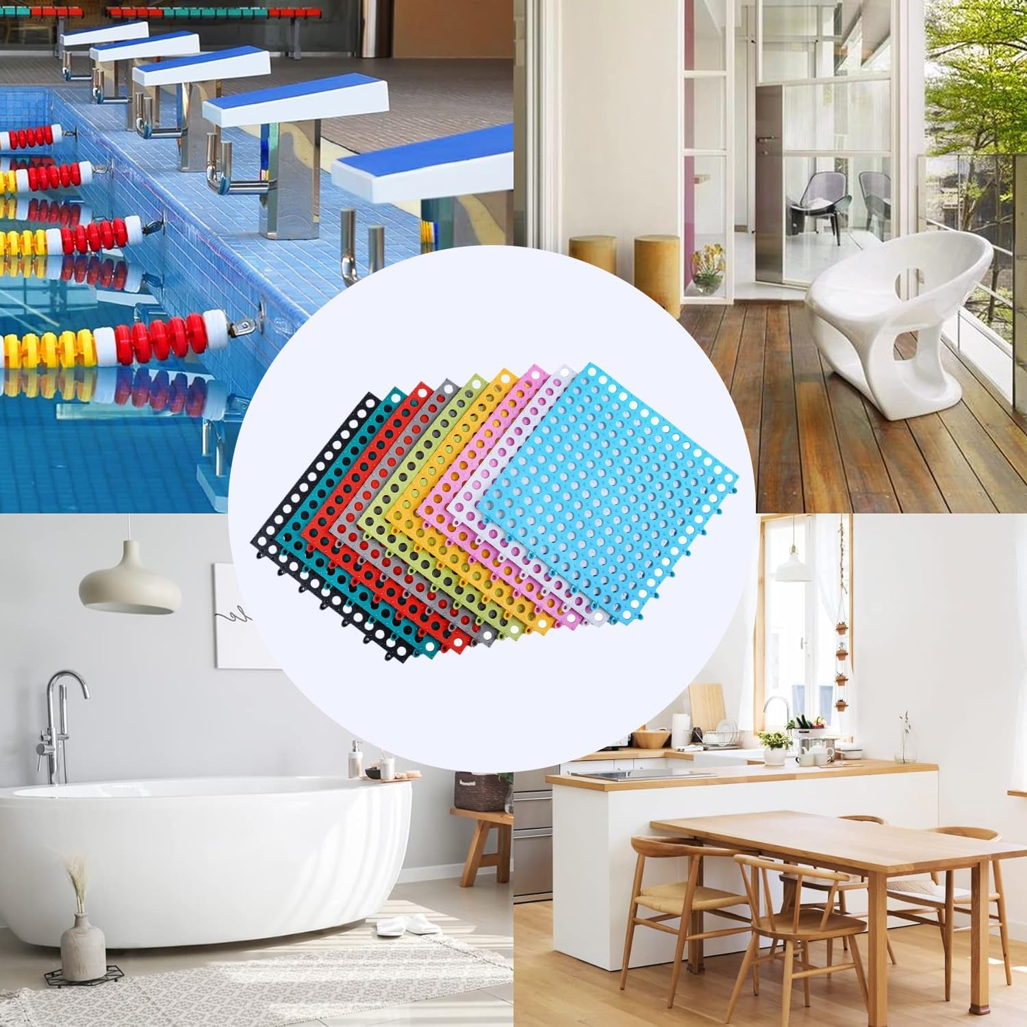12 Pack 12x12in Interlocking Shower Floor Mat,Soft TPE Bathroom Shower Tiles Mats Non-Slip DIY Bath Hydrophobic Foot Pad with Suction Cup,for