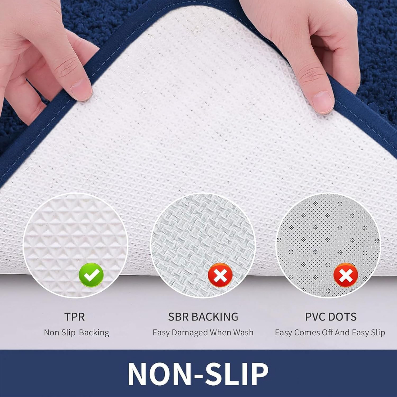 Buganda Tapete de microfibra para baño (24 x 24 pulgadas, azul marino) lanudo suave y absorbente, antideslizante, de felpa gruesa, lavable a máquina