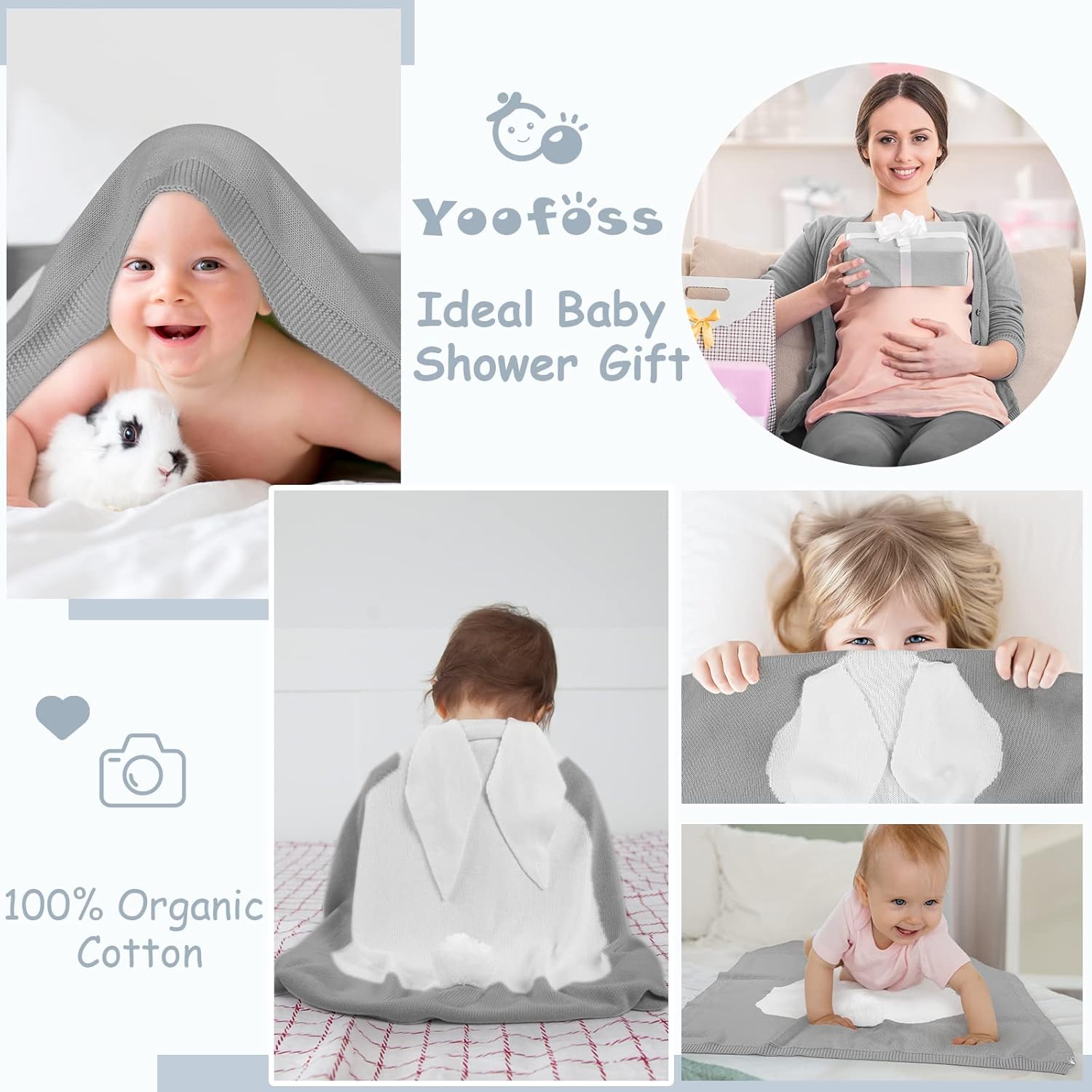 Yoofoss Mantas para bebé, manta de recepción de punto 100% algodón, 30 x 40 pulgadas, manta de conejo 3D para regalo de Pascua, manta unisex