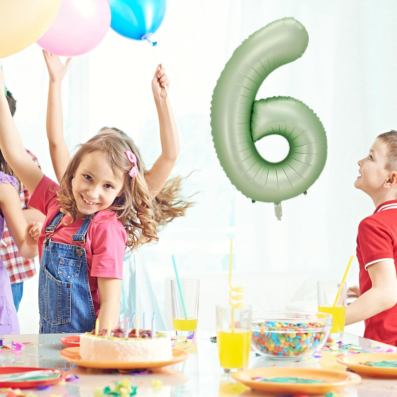 Globos verdes con el número 6 de 40 pulgadas, suministros para fiesta de cumpleaños de niñas y niños, globos verde oscuro 6 para decoraciones de