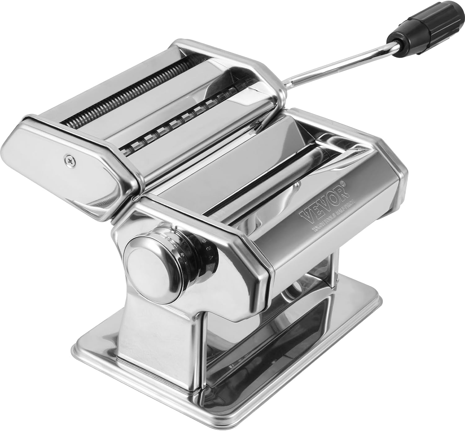 VEVOR Máquina para hacer pasta, 9 ajustes de grosor ajustable, 150 rodillos de pasta de acero inoxidable, máquina de pasta con 3 accesorios,