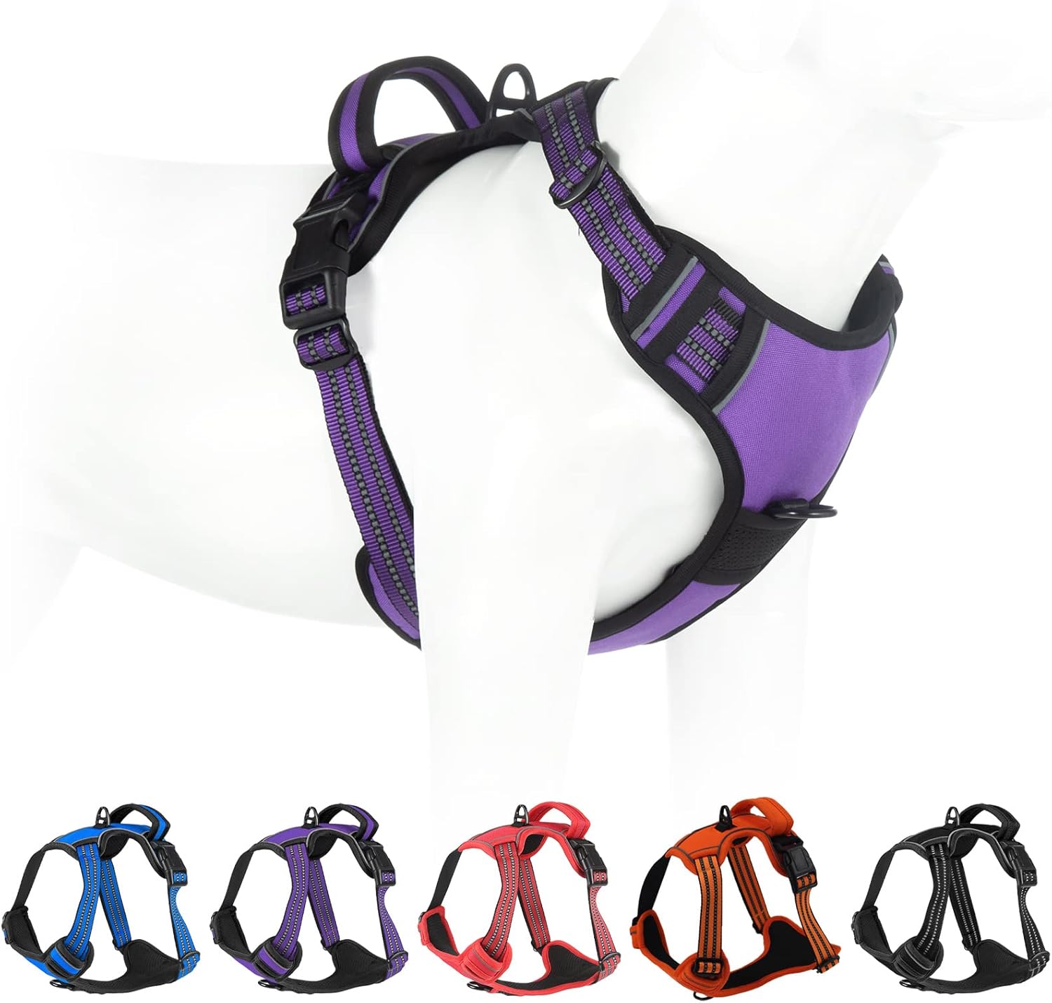 Arnés sin tirones para perros pequeños, medianos y grandes, chaleco reflectante ajustable para mascotas con clip frontal acolchado para perros, asa