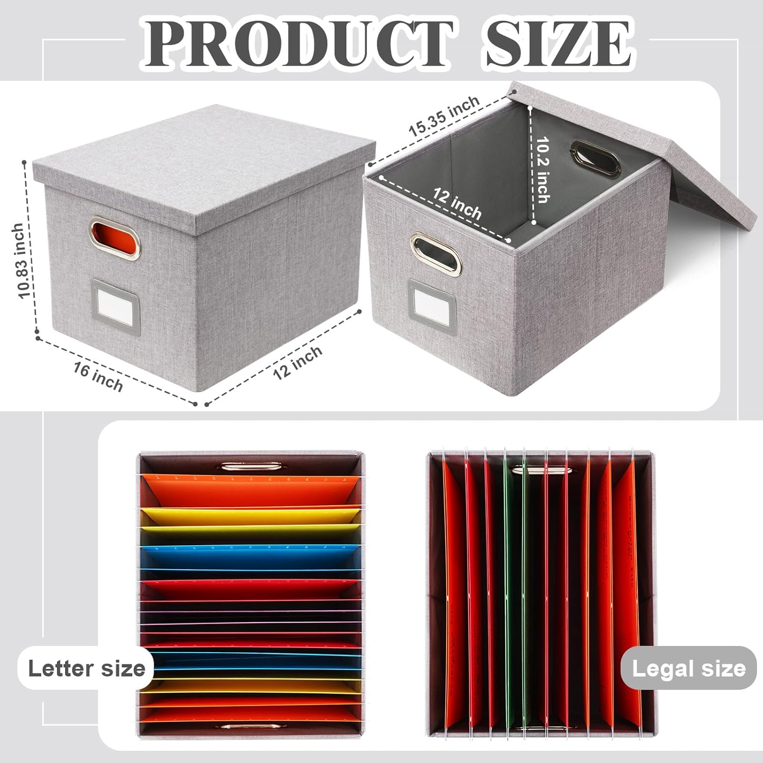 Amylove Caja organizadora de almacenamiento de archivos de 2 piezas para cartas legales plegables de lino, archivadores de archivos, almacenamiento