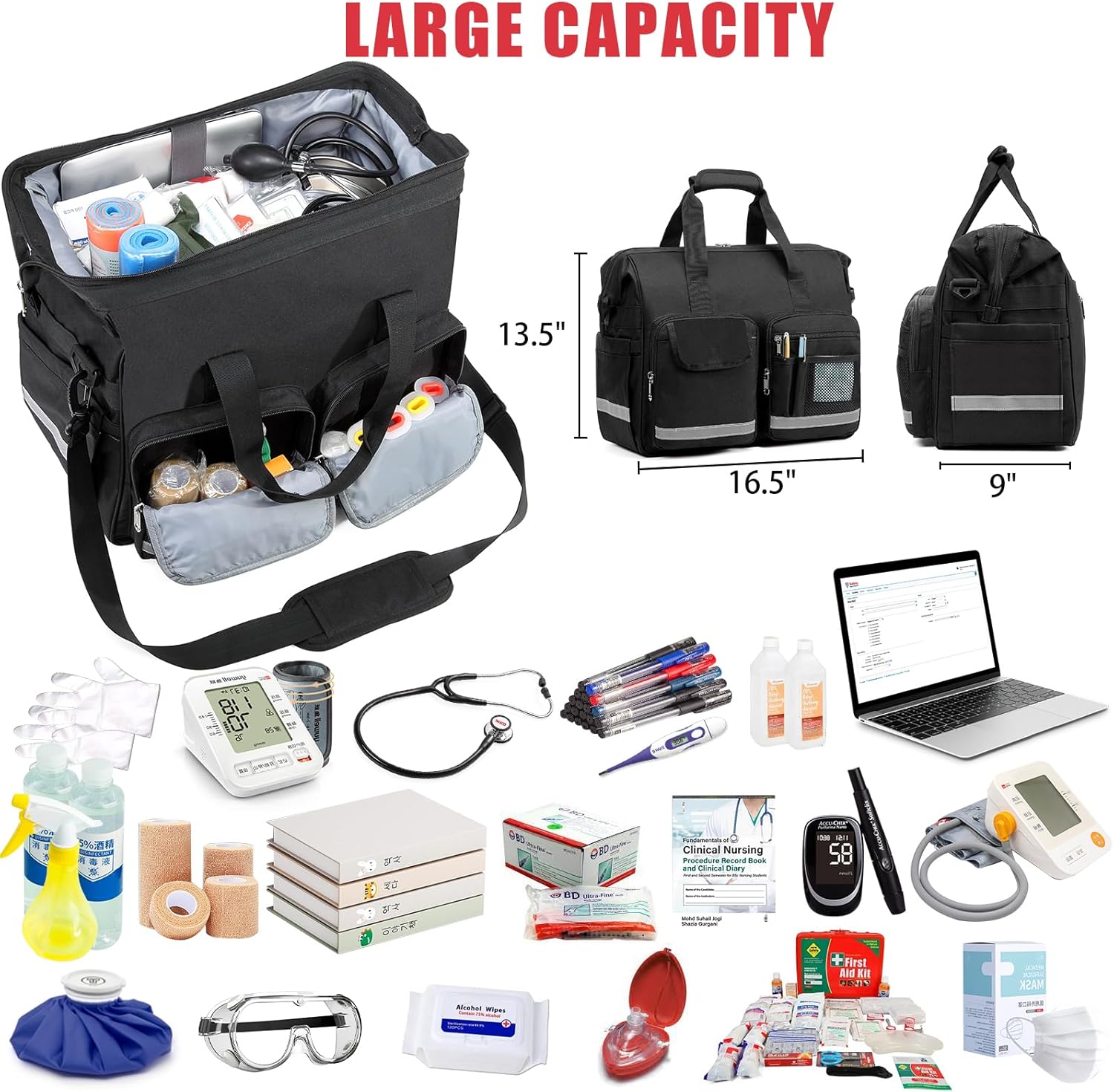 Bolsa médica para médico, bolsa de enfermera para el hogar, bolsa de trauma, bolsa de lona de emergencia EMS roja para primeros auxilios, EMT,