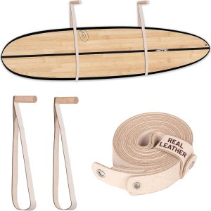 ‘ Soporte de pared para tabla de surf, snowboard, longboard, wakeboard, roble sostenible y estante de cuero, el soporte perfecto para mostrar tus ‘ Soporte de pared para tabla de surf, snowboard, longboard, wakeboard, roble sostenible y estante de cuero, el soporte perfecto para mostrar tus