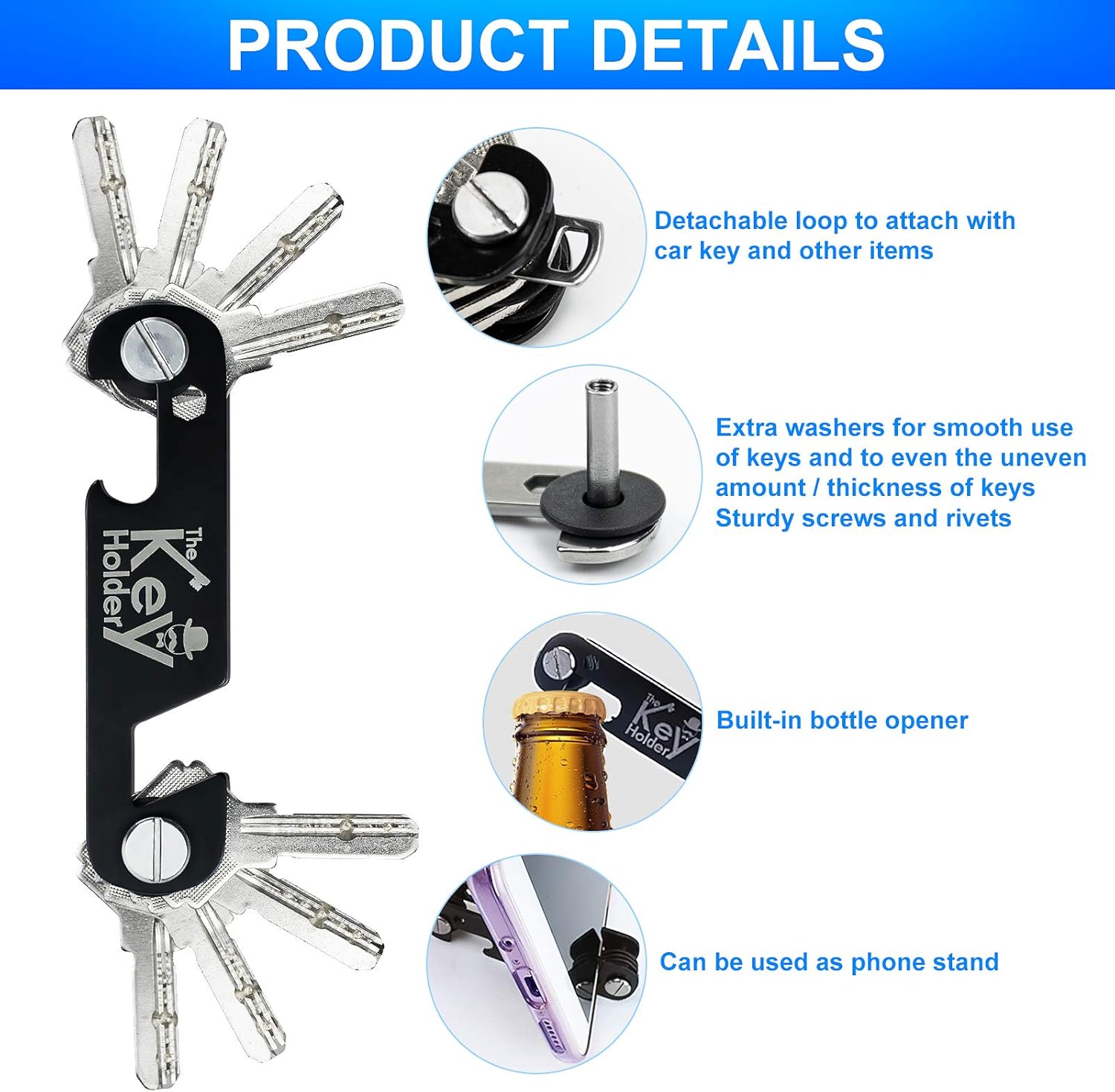Llavero organizador de 2 piezas, llavero compacto para llaves, llavero plegable inteligente y ligero, multiherramienta con abrebotellassoporte para