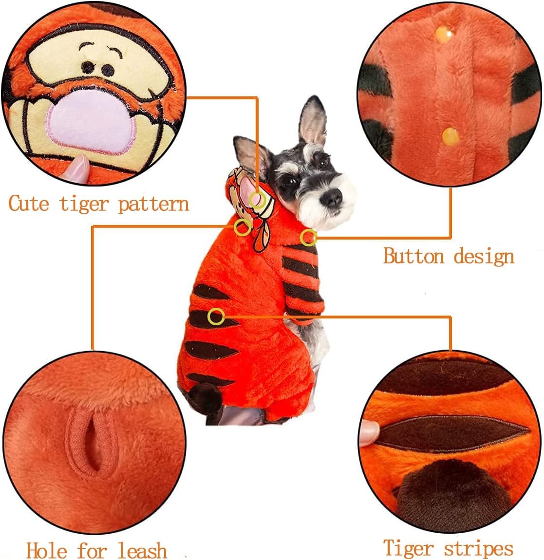 AIHANCH Disfraz de tigre para perro, ropa de terciopelo suave para perro, sudadera con capucha para perro, divertido disfraz de Halloween para