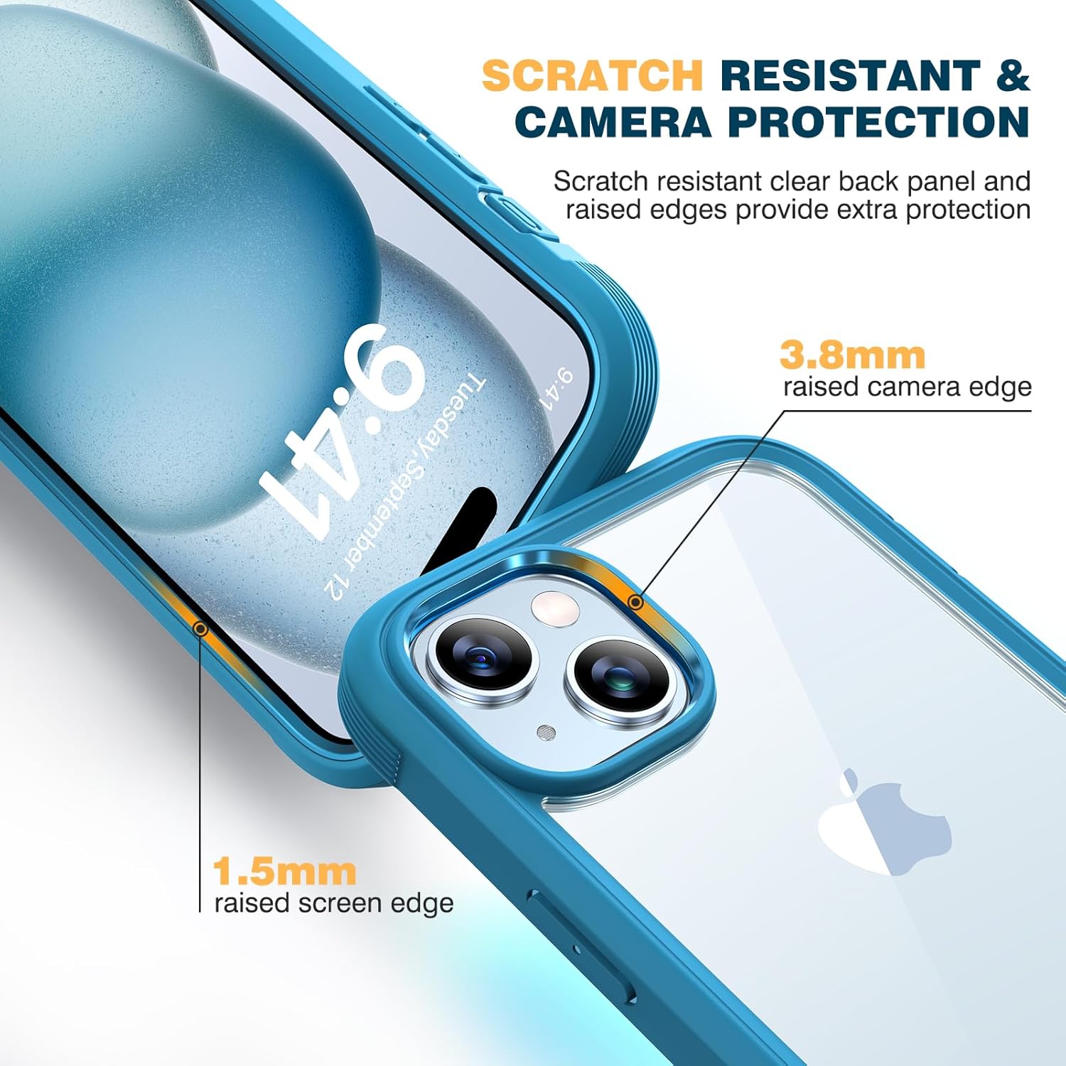 Diaclara Diseñada para iPhone 15 Plus de 6.7 pulgadas, carcasa transparente resistente de cuerpo completo con protector de pantalla integrado