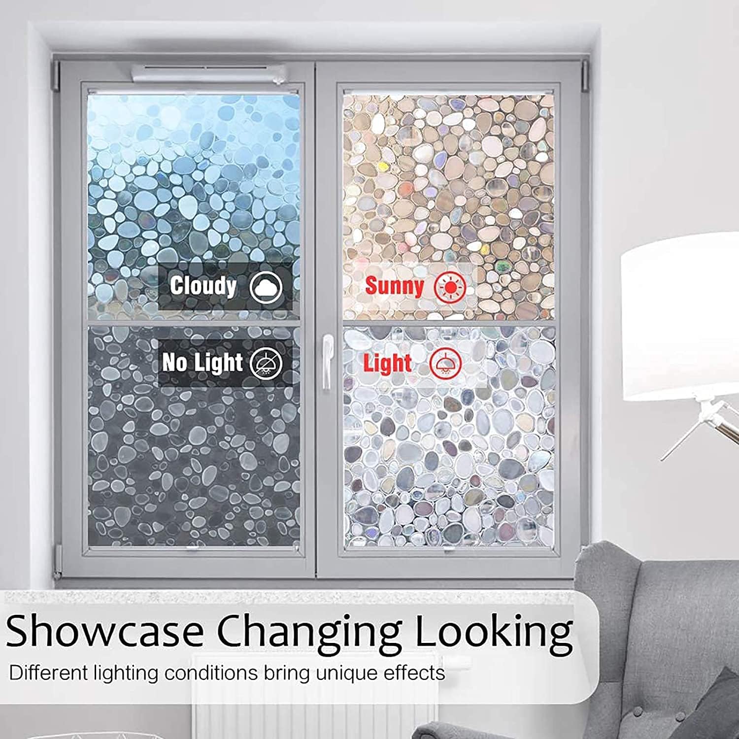 rabbitgoo Película de privacidad para ventana, adhesivos decorativos para ventanas, con bloqueo UV, adherencia estática, no adhesivas, vinilo para