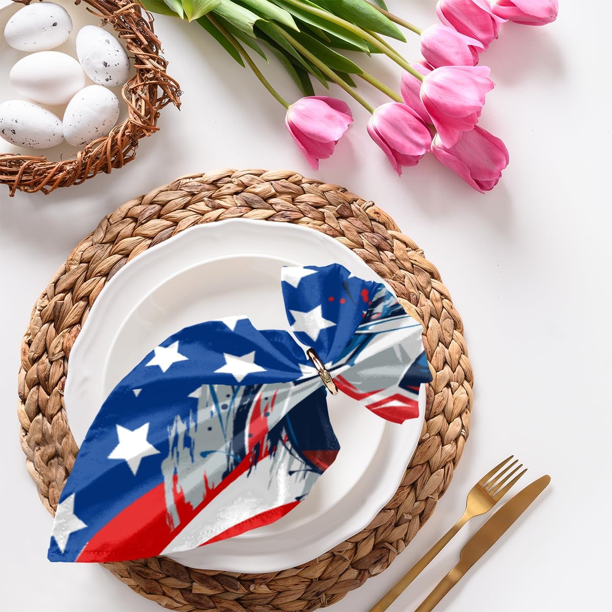 Cloth Napkins Set of 6 American Flag Soccer 20×20 Inch Cloth Napkins Sports Ball Washable Reusable Kitchen Dinner Napkins Table Decor for Wedding,