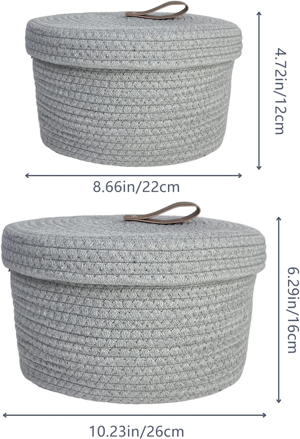 YEARONAN Cesta pequeña con tapa, paquete de 2 cestas decorativas con tapas para estantes y mesas de café, cesta redonda con tapa, regalos para