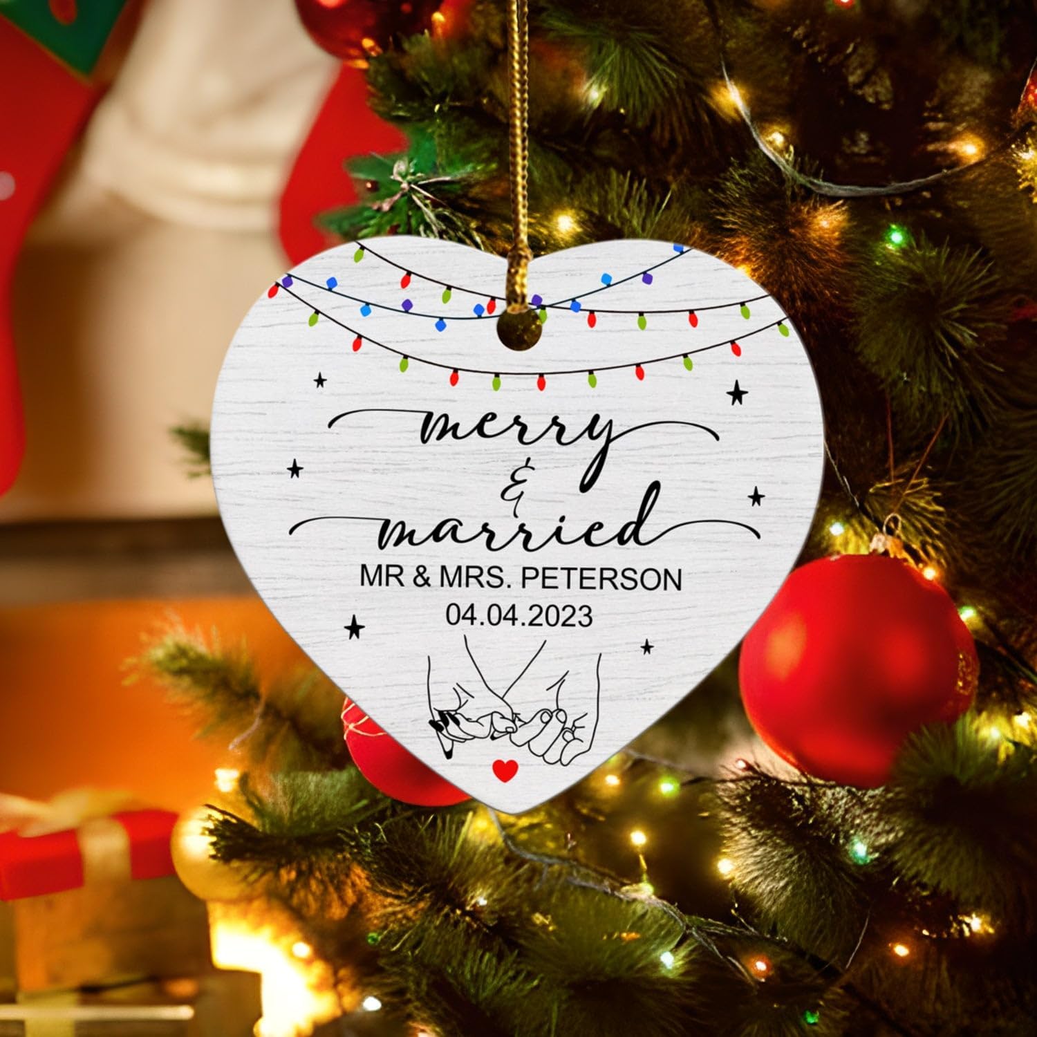 Adorno de Navidad personalizado recién casado 2024, adorno de feliz y casado para pareja de recién casados, adorno de regalo personalizado para